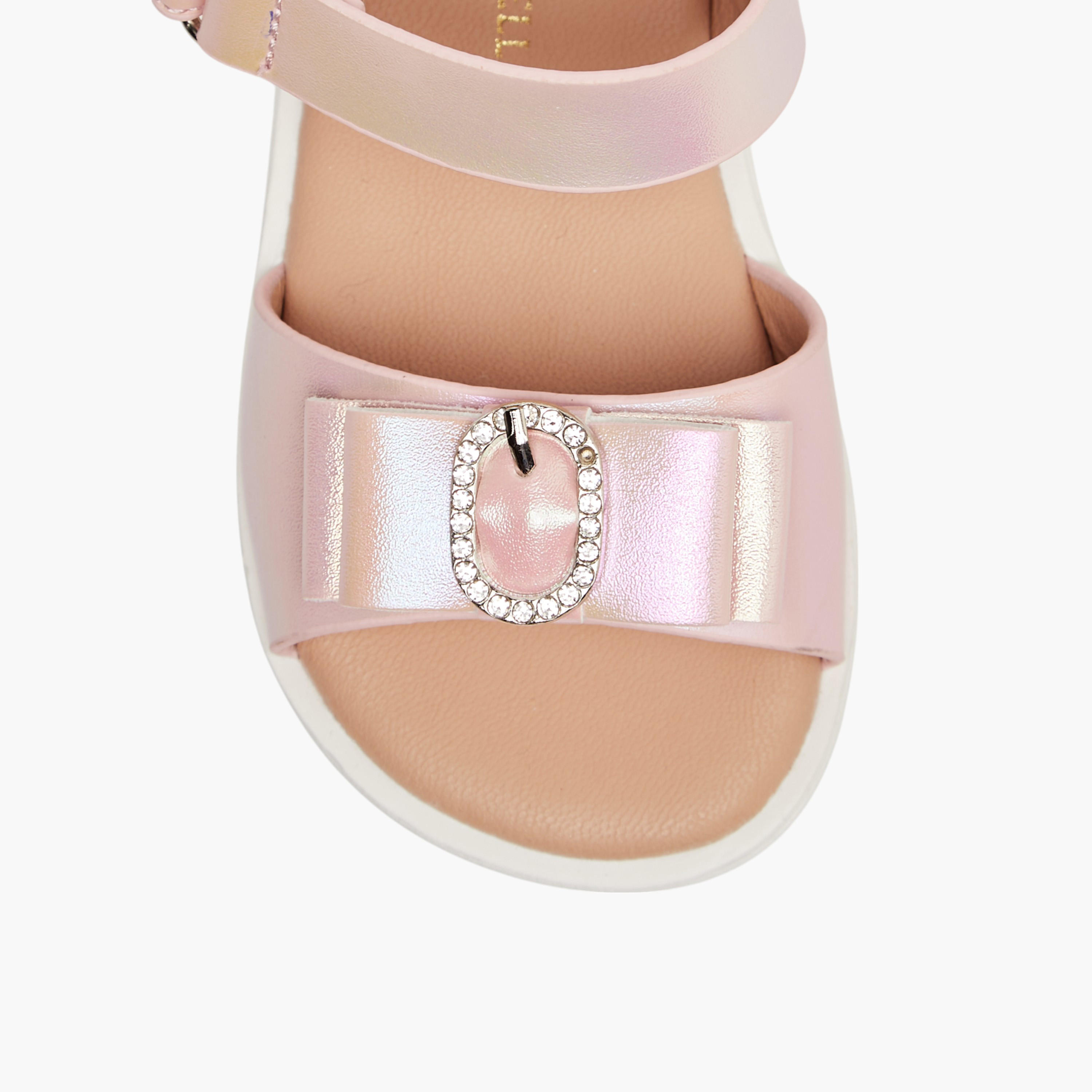 Flora Bella Embellished Strap Sandals with Hook and Loop Closure-girls-shoes-sandals-image-3