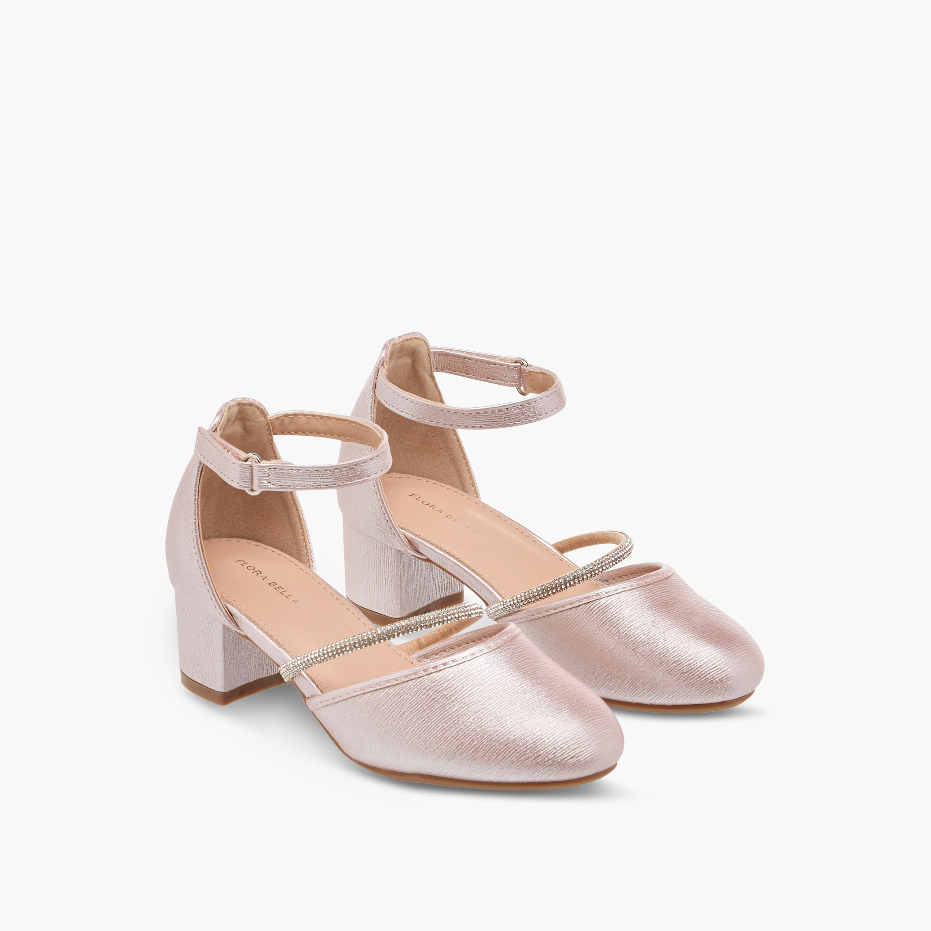 Flora Bella Embellished Block Heel Shoes with Hook and Loop Closure-girls-shoes-sandals-image-1