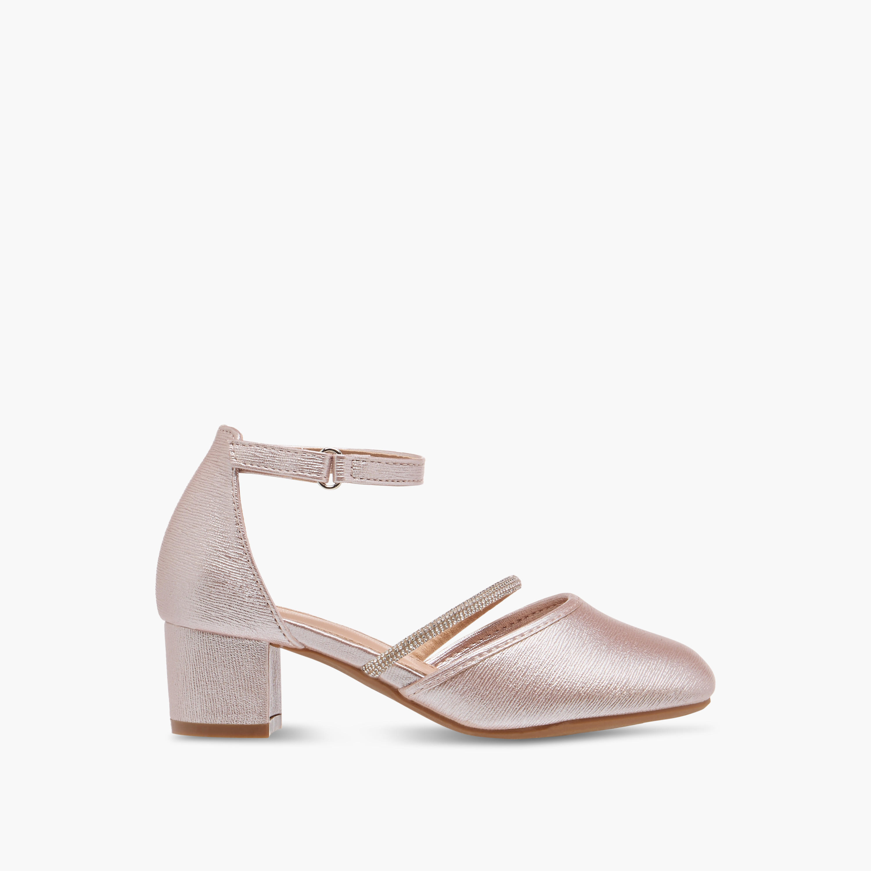 Flora Bella Embellished Block Heel Shoes with Hook and Loop Closure-girls-shoes-sandals-image-3