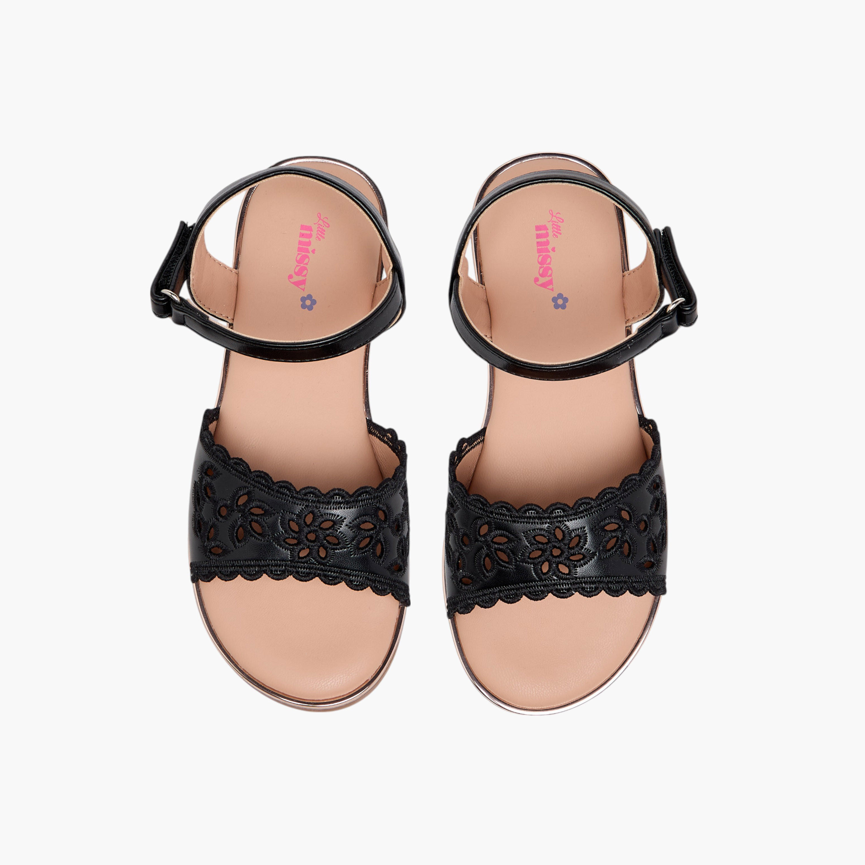 Little Missy Cutout Detail Sandals with Hook and Loop Closure-girls-shoes-sandals-image-1