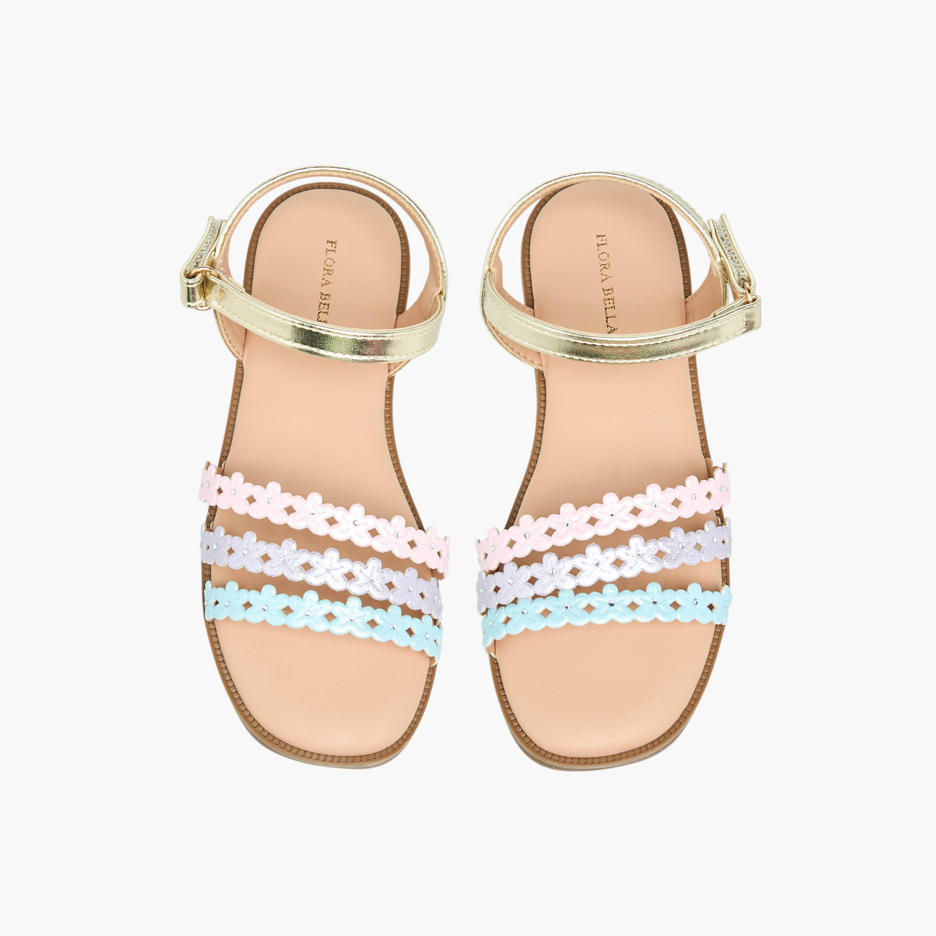 صندل بحزام وأزهار وشريط إغلاق من فلورا بيلا-girls-shoes-sandals-image-1