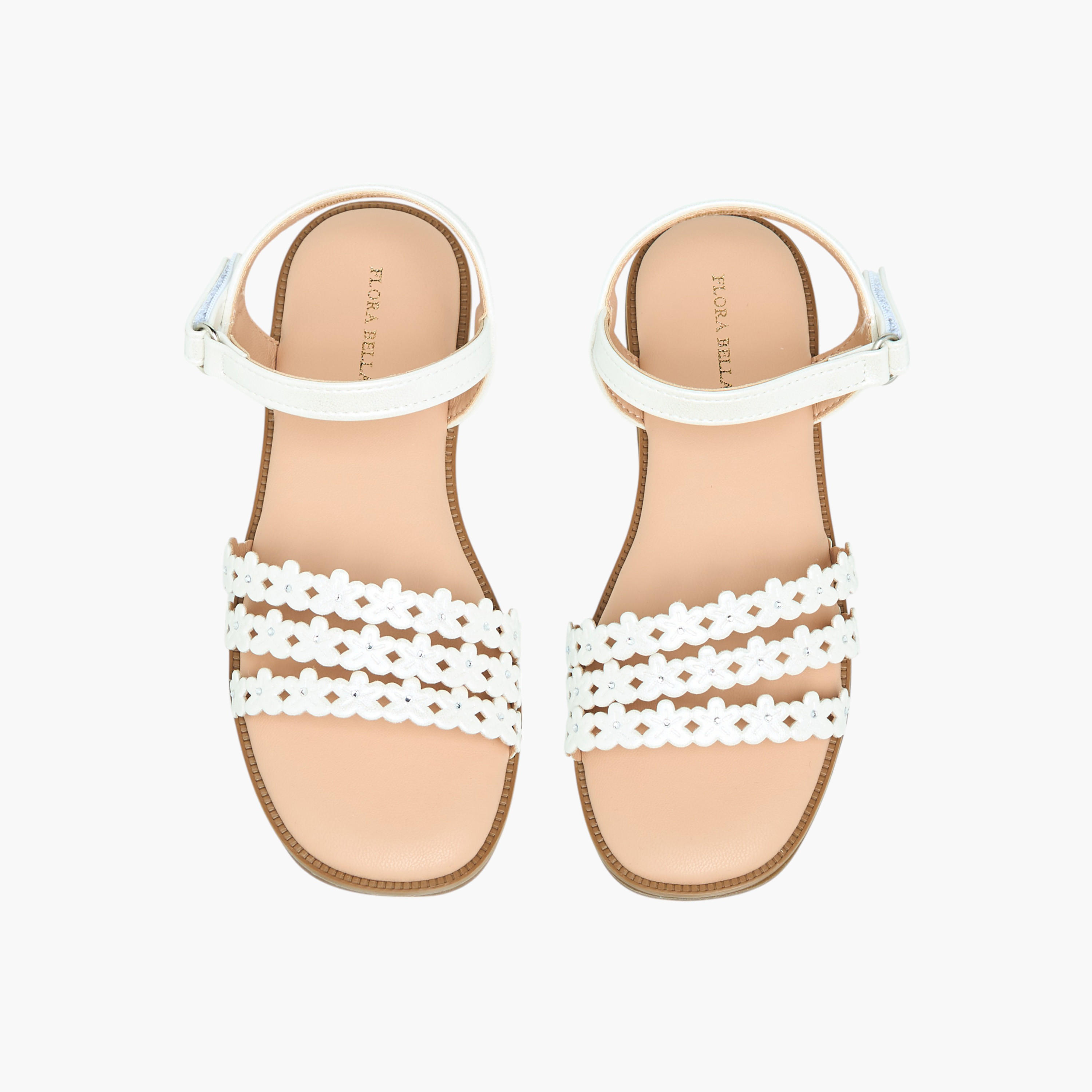 Flora Bella Floral Detail Strap Sandals with Hook and Loop Closure-girls-shoes-sandals-image-1