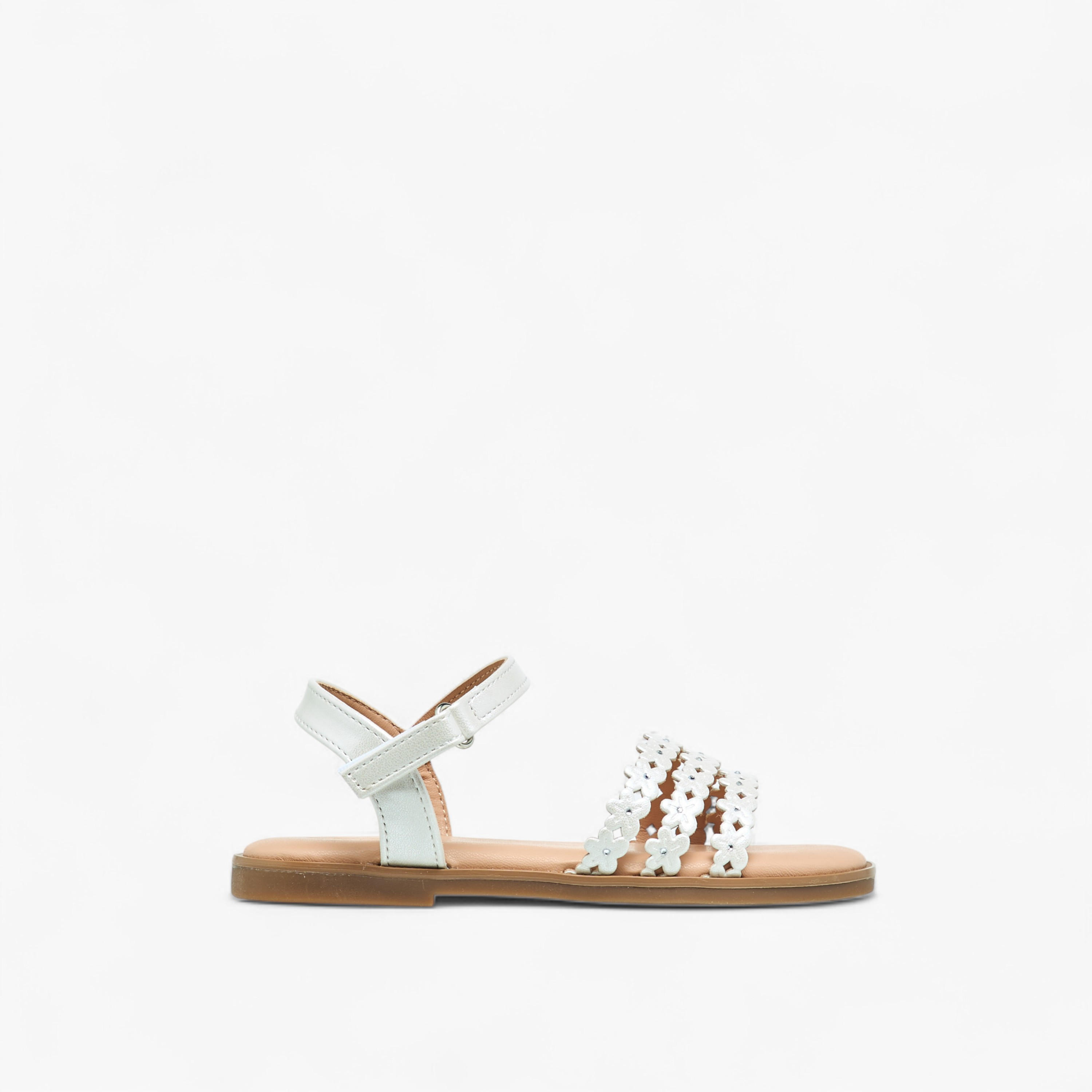Flora Bella Floral Detail Strap Sandals with Hook and Loop Closure-girls-shoes-sandals-image-2