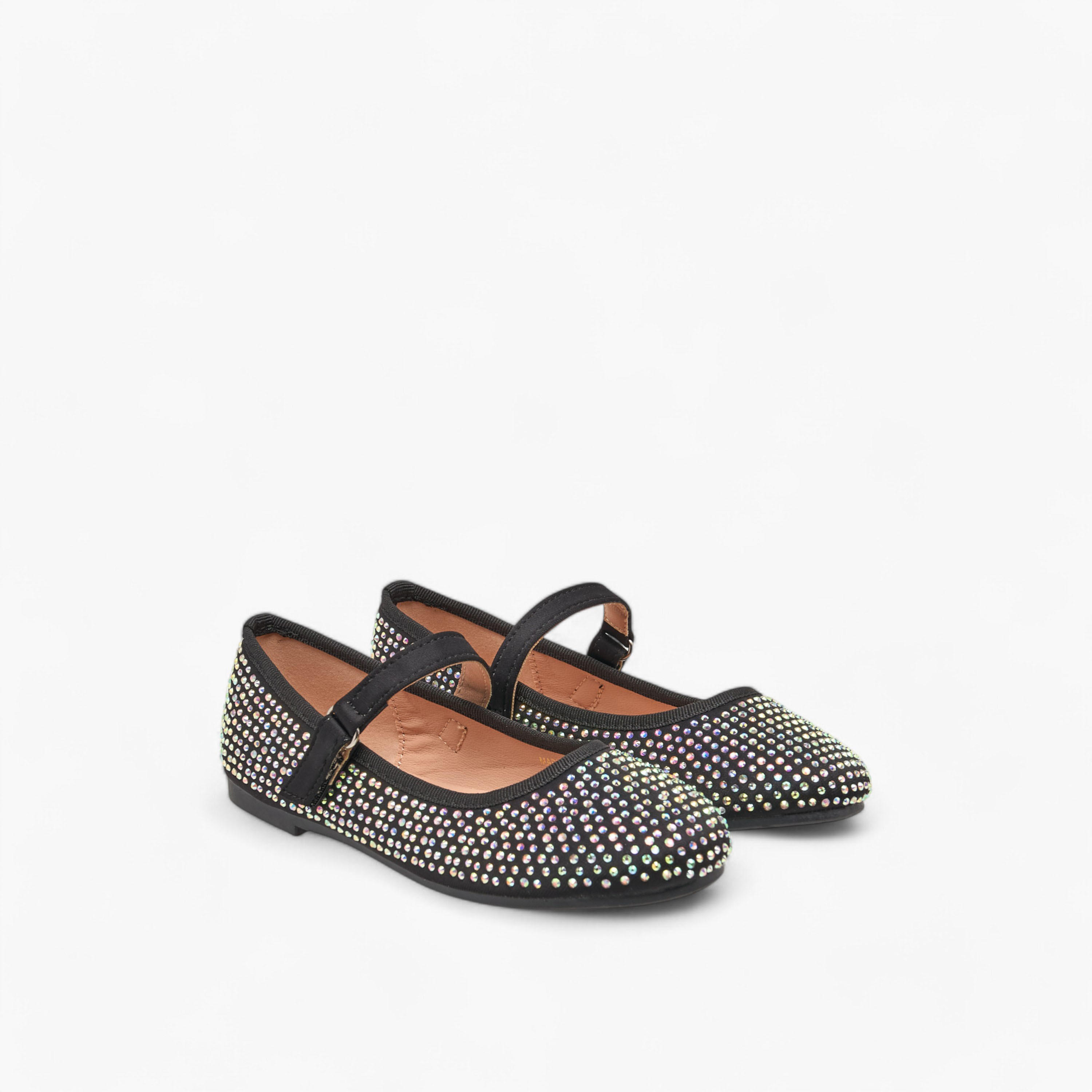 Flora Bella Stone Embellished Ballerina Shoes with Hook and Loop Closure-girls-shoes-ballerinas-image-1