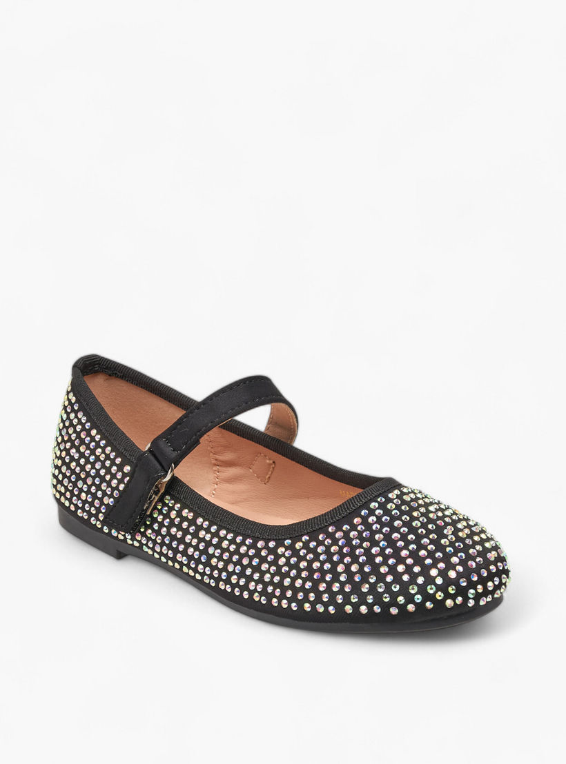 Flora Bella Stone Embellished Ballerina Shoes with Hook and Loop Closure-girls-shoes-ballerinas-image-2