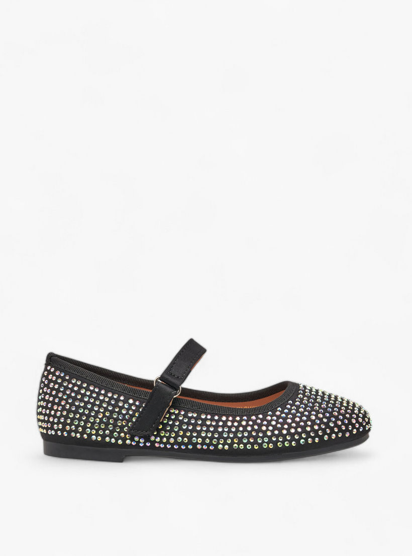 Flora Bella Stone Embellished Ballerina Shoes with Hook and Loop Closure-girls-shoes-ballerinas-image-3