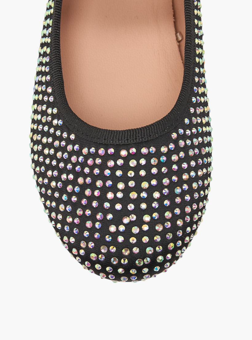 Flora Bella Stone Embellished Ballerina Shoes with Hook and Loop Closure-girls-shoes-ballerinas-image-4