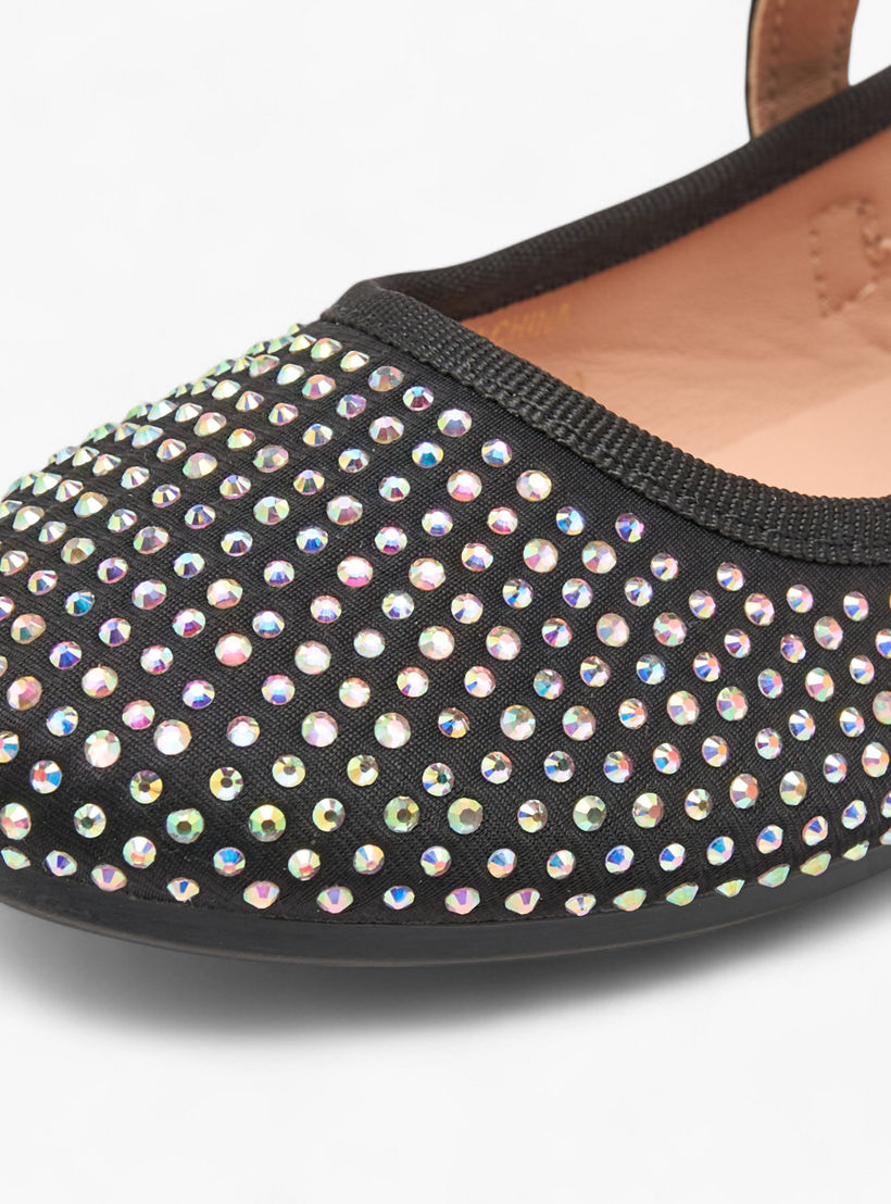 Flora Bella Stone Embellished Ballerina Shoes with Hook and Loop Closure-girls-shoes-ballerinas-image-5