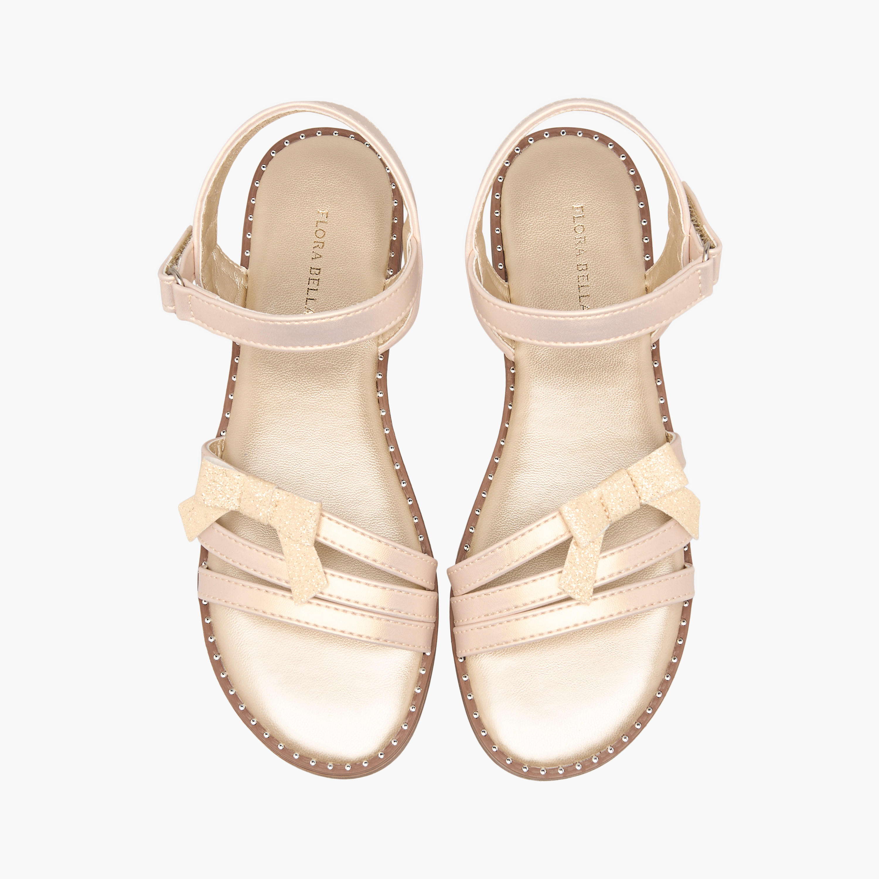Flora Bella Embellished Bow Accent Strap Sandals with Hook and Loop Closure-girls-shoes-sandals-image-1