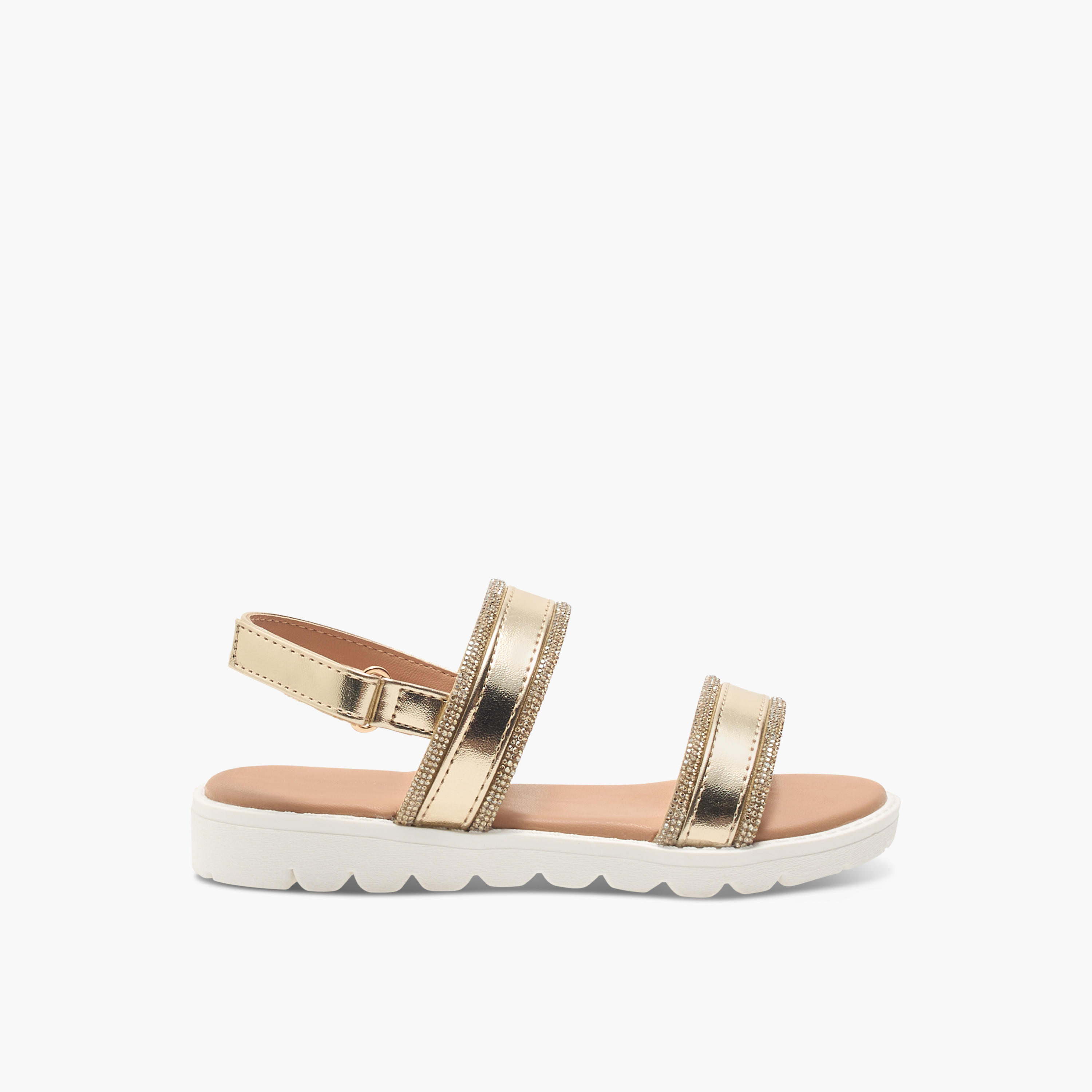 Flora Bella Embellished Strap Sandals with Hook and Loop Closure-girls-shoes-sandals-image-2