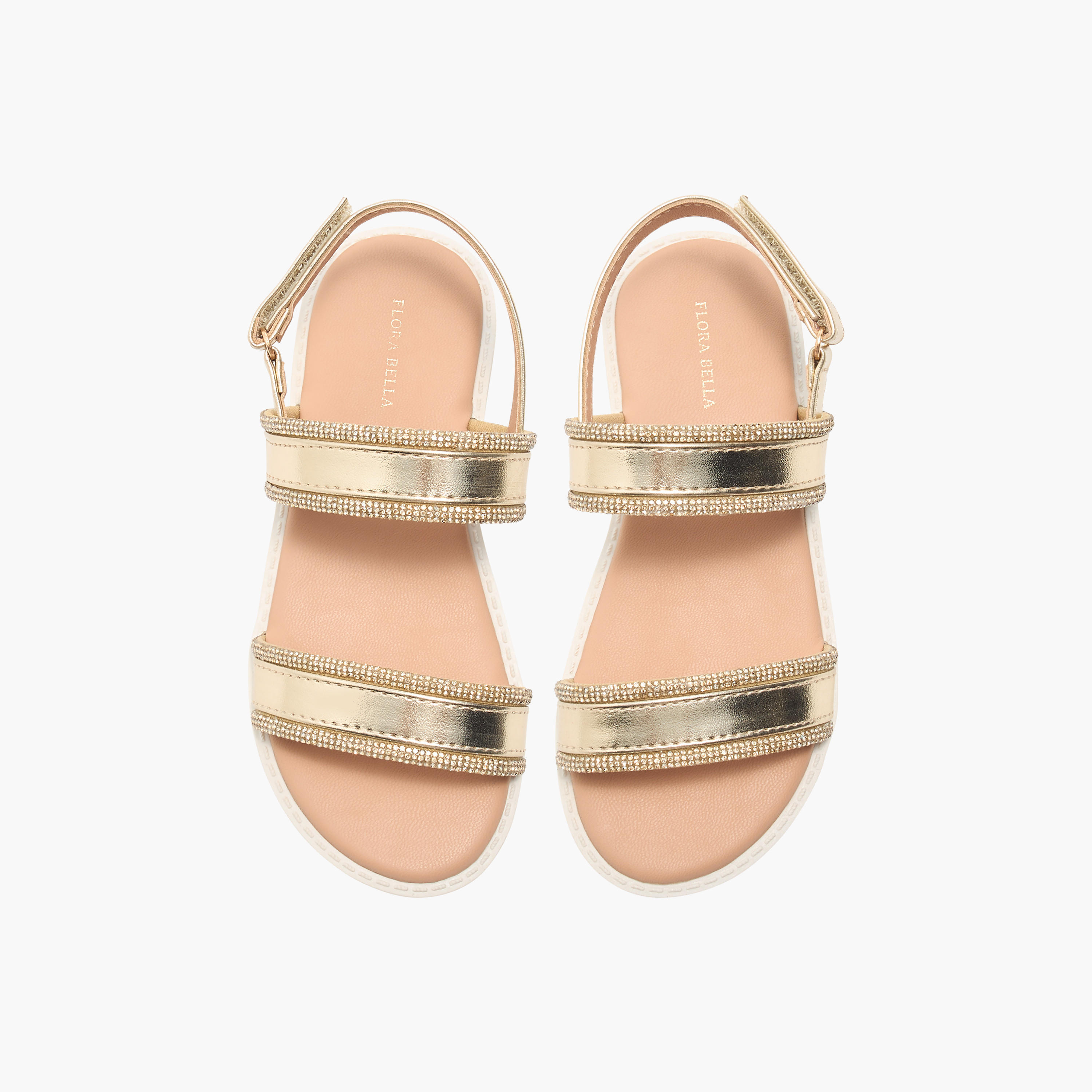 Flora Bella Embellished Strap Sandals with Hook and Loop Closure-girls-shoes-sandals-image-1