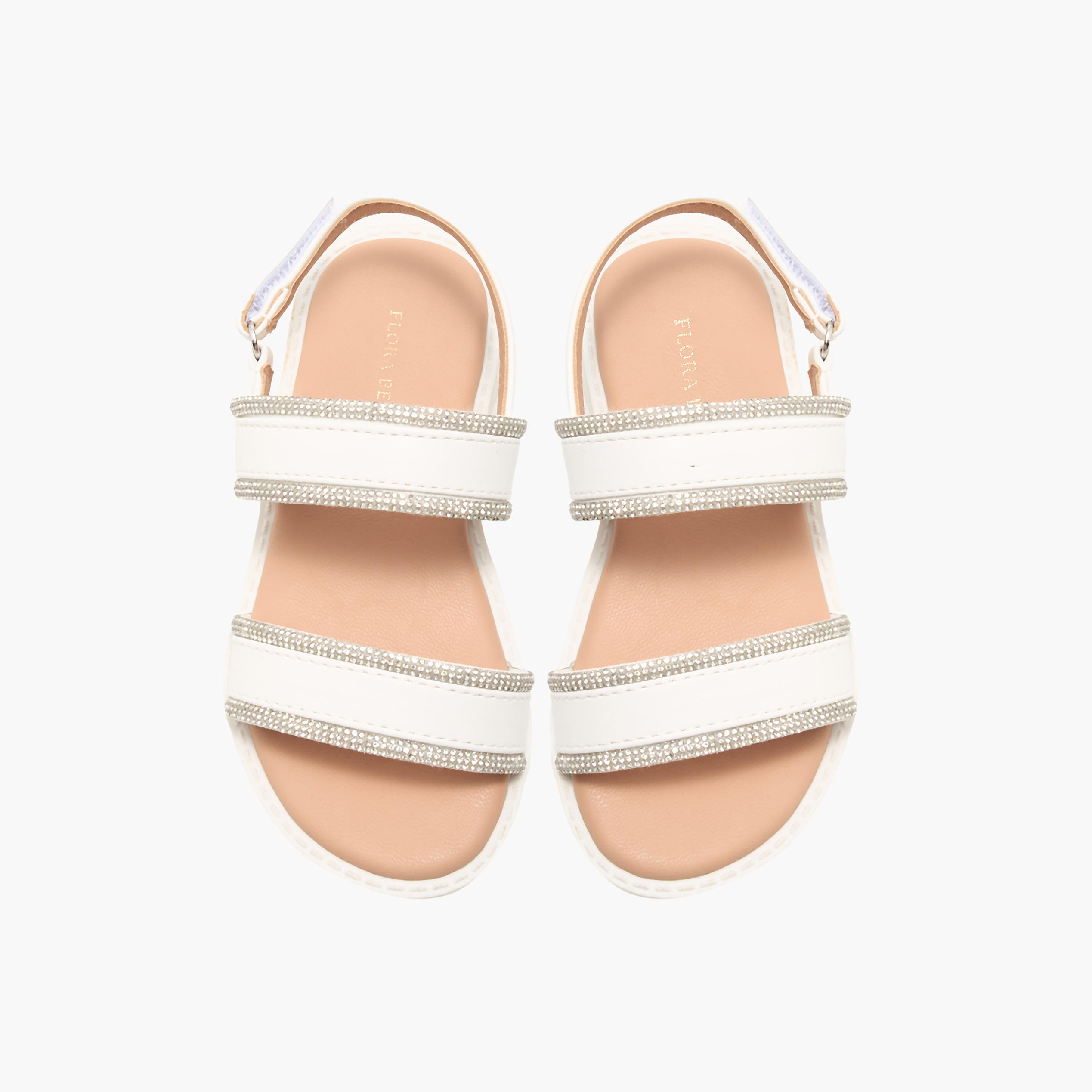 Flora Bella Embellished Strap Sandals with Hook and Loop Closure-girls-shoes-sandals-image-1