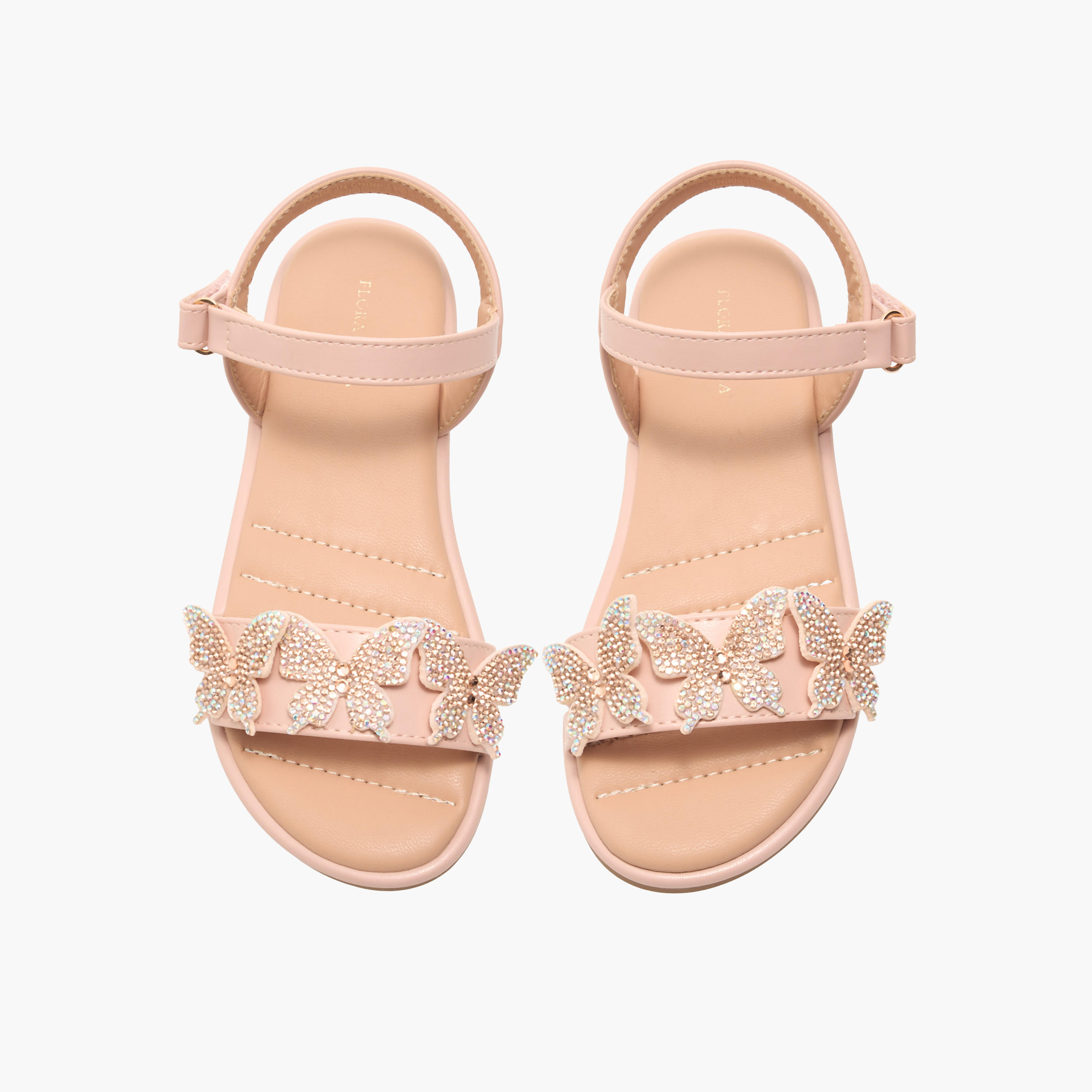 Flora Bella Butterfly Embellished Strap Sandals with Hook and Loop Closure-girls-shoes-sandals-image-1