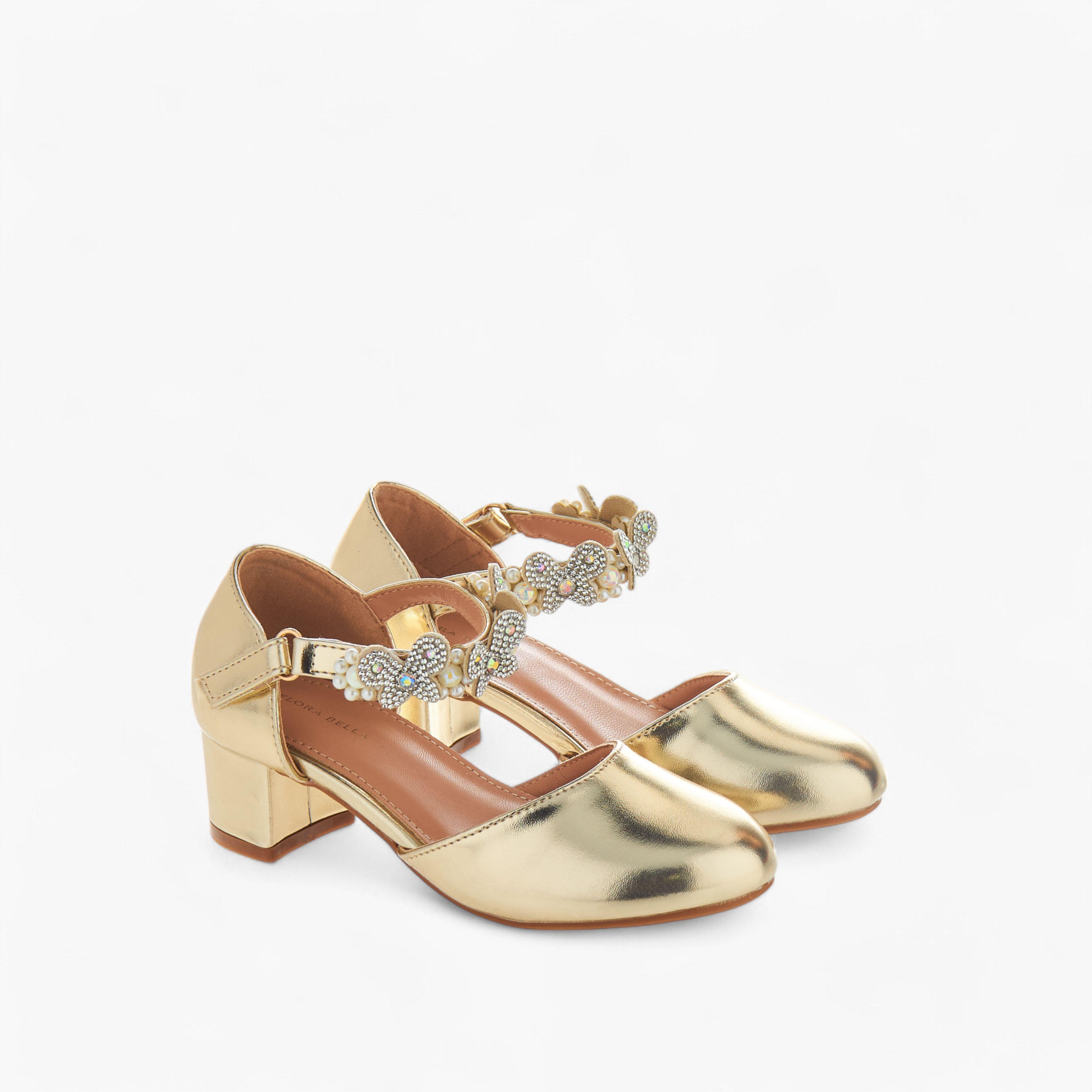حذاء بكعب وشريط إغلاق لاصق وزينة أزهار من فلورا بيلا-girls-shoes-sandals-image-1