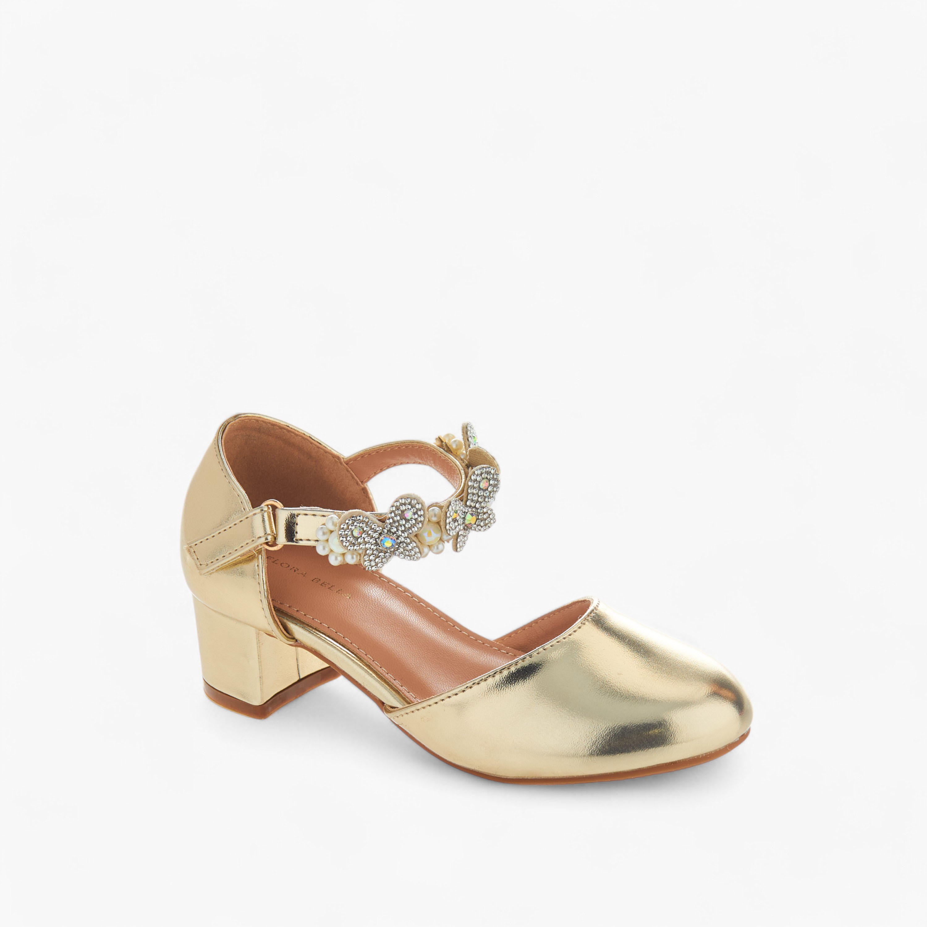 حذاء بكعب وشريط إغلاق لاصق وزينة أزهار من فلورا بيلا-girls-shoes-sandals-image-2