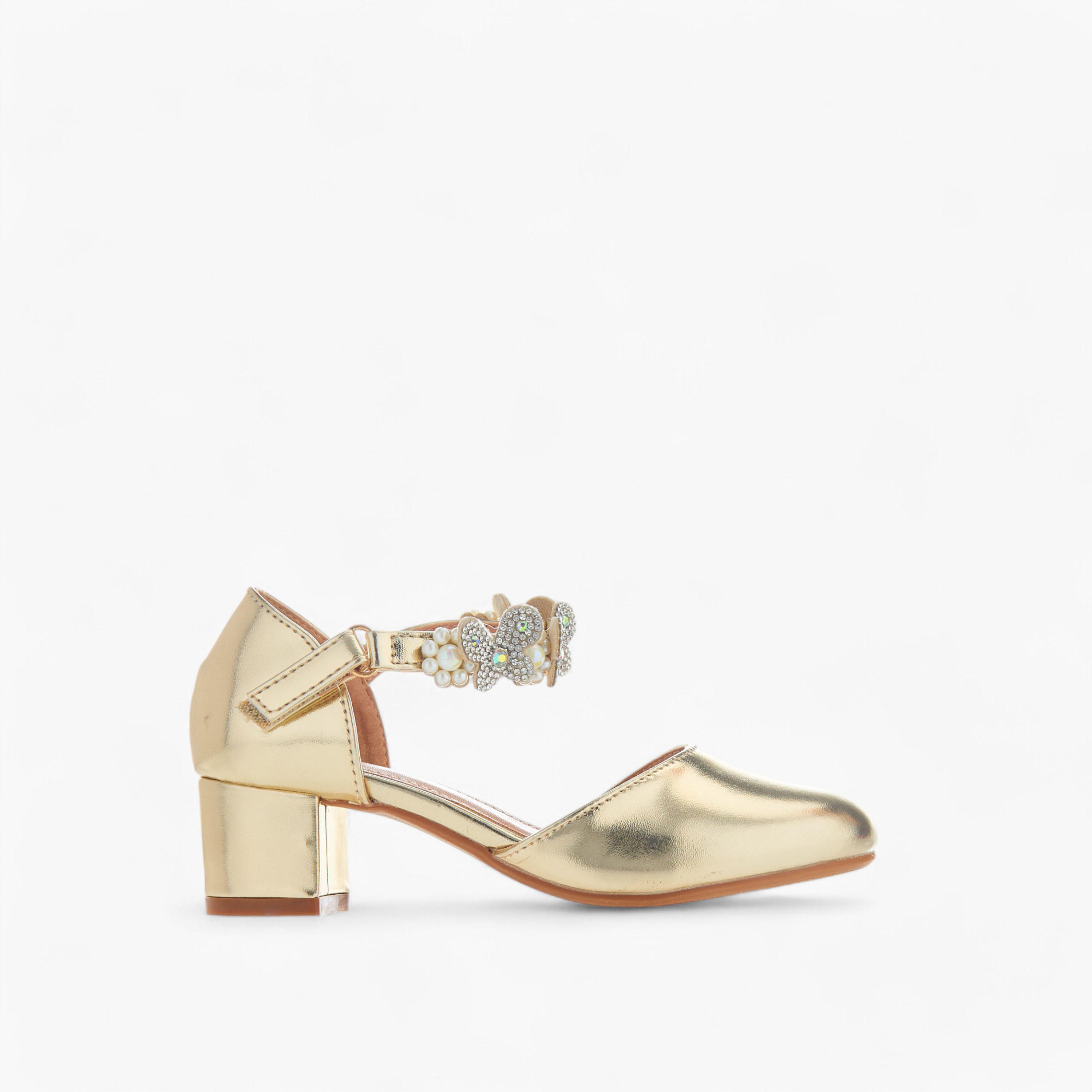 حذاء بكعب وشريط إغلاق لاصق وزينة أزهار من فلورا بيلا-girls-shoes-sandals-image-3