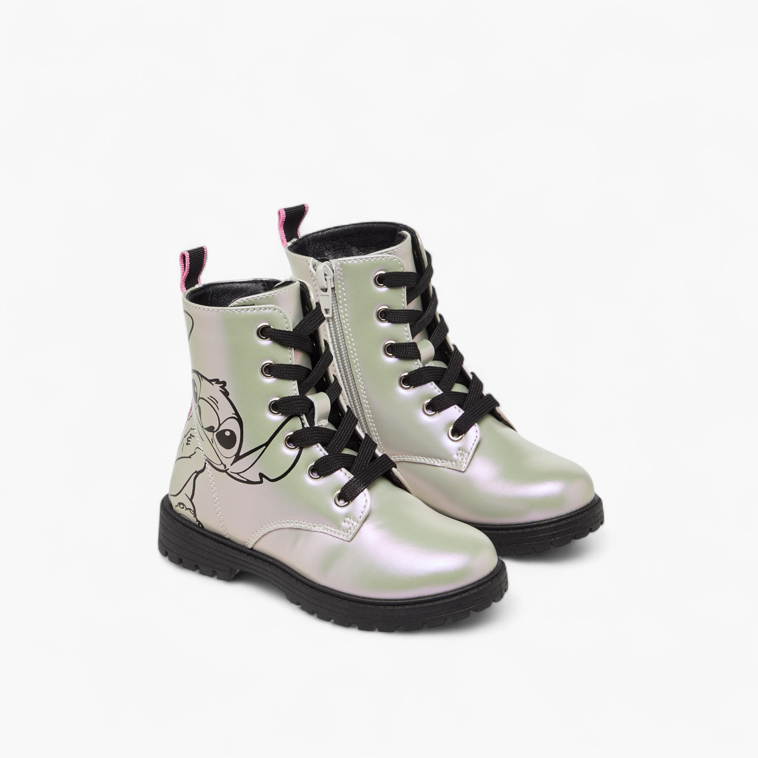 Disney Stitch Print Boots with Zip Closure and Pull Tab-girls-shoes-boots-image-1