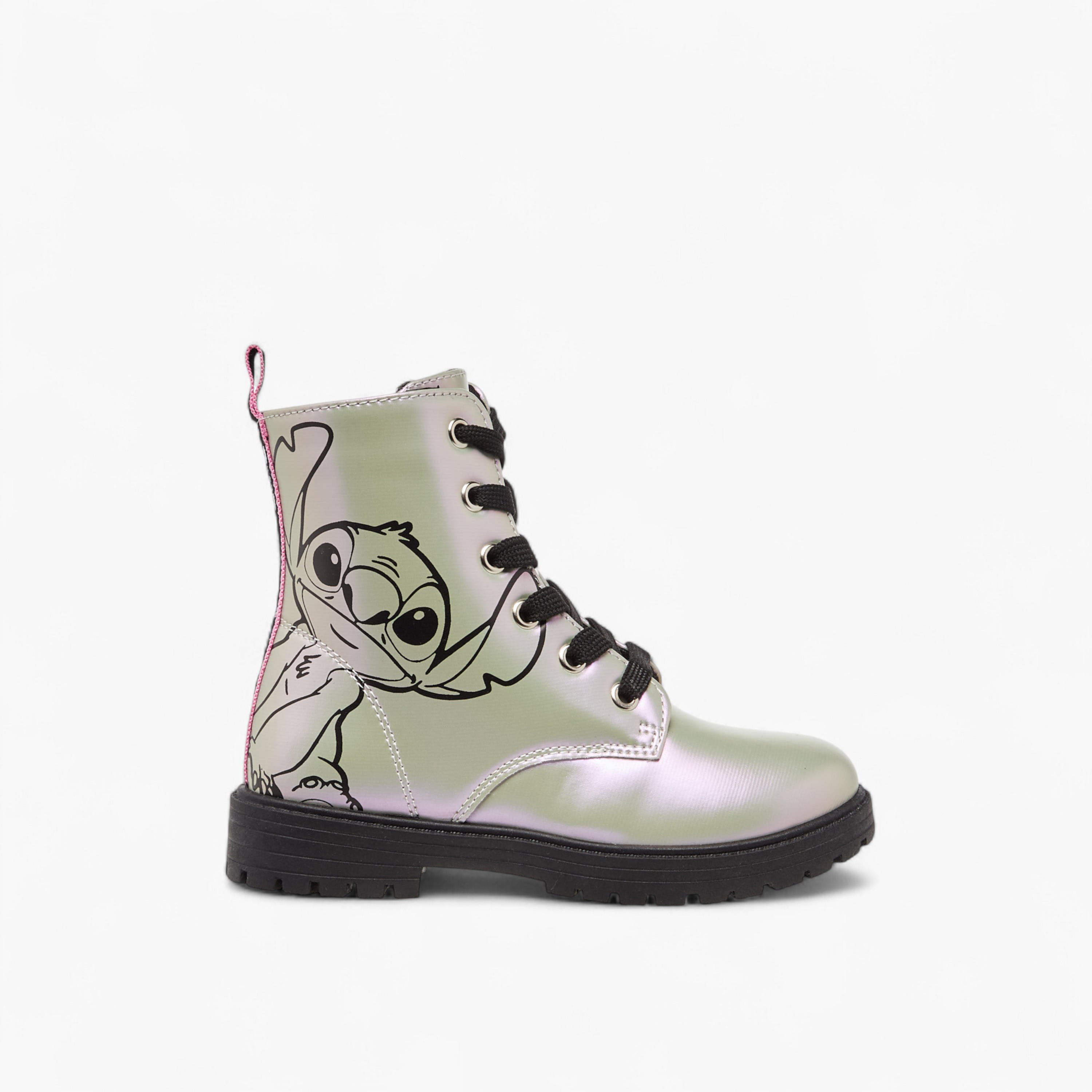 Disney Stitch Print Boots with Zip Closure and Pull Tab-girls-shoes-boots-image-3