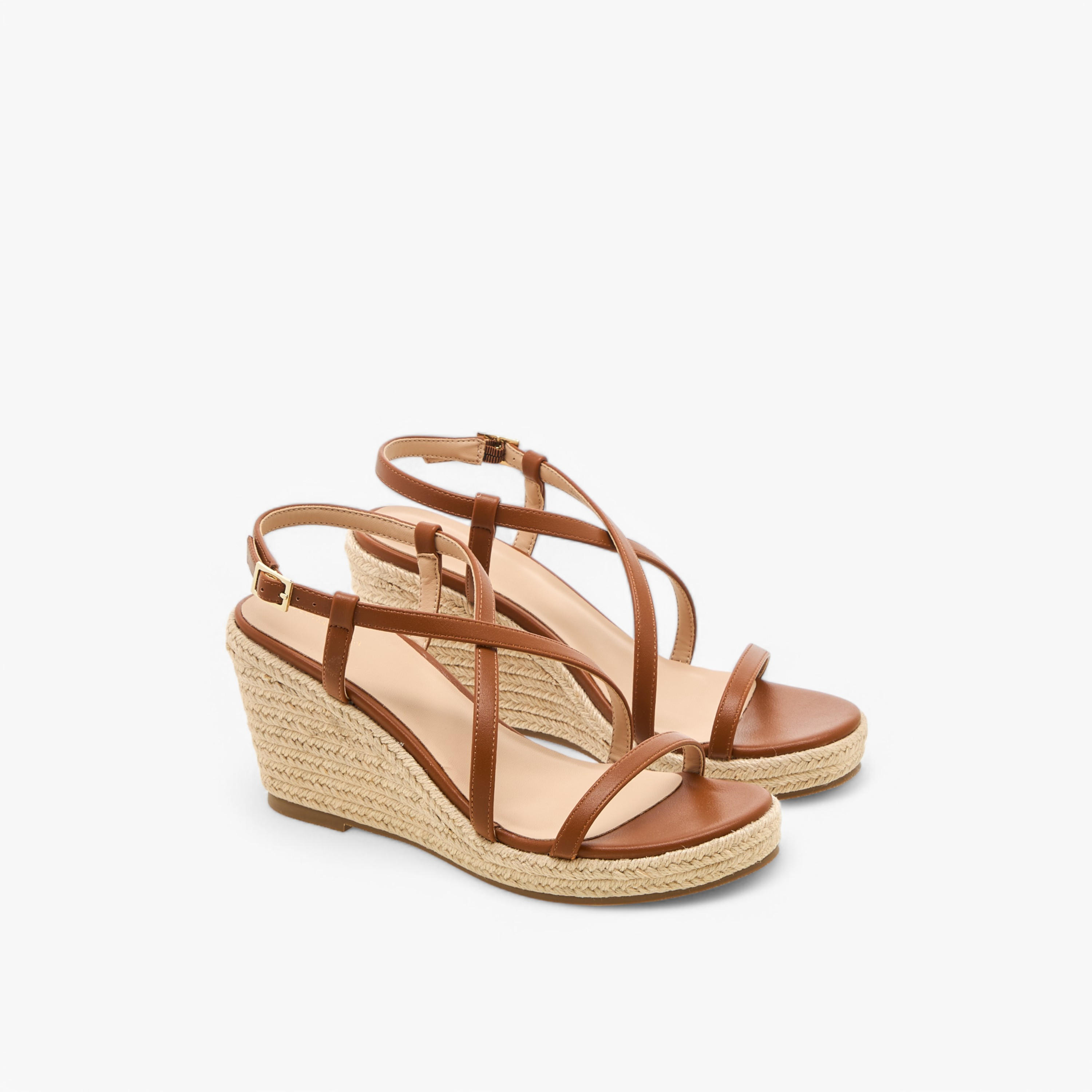 Flora Bella Textured Cross Strap Wedge Heel Sandals with Buckle Closure-women-shoes-sandals-heeled-image-1