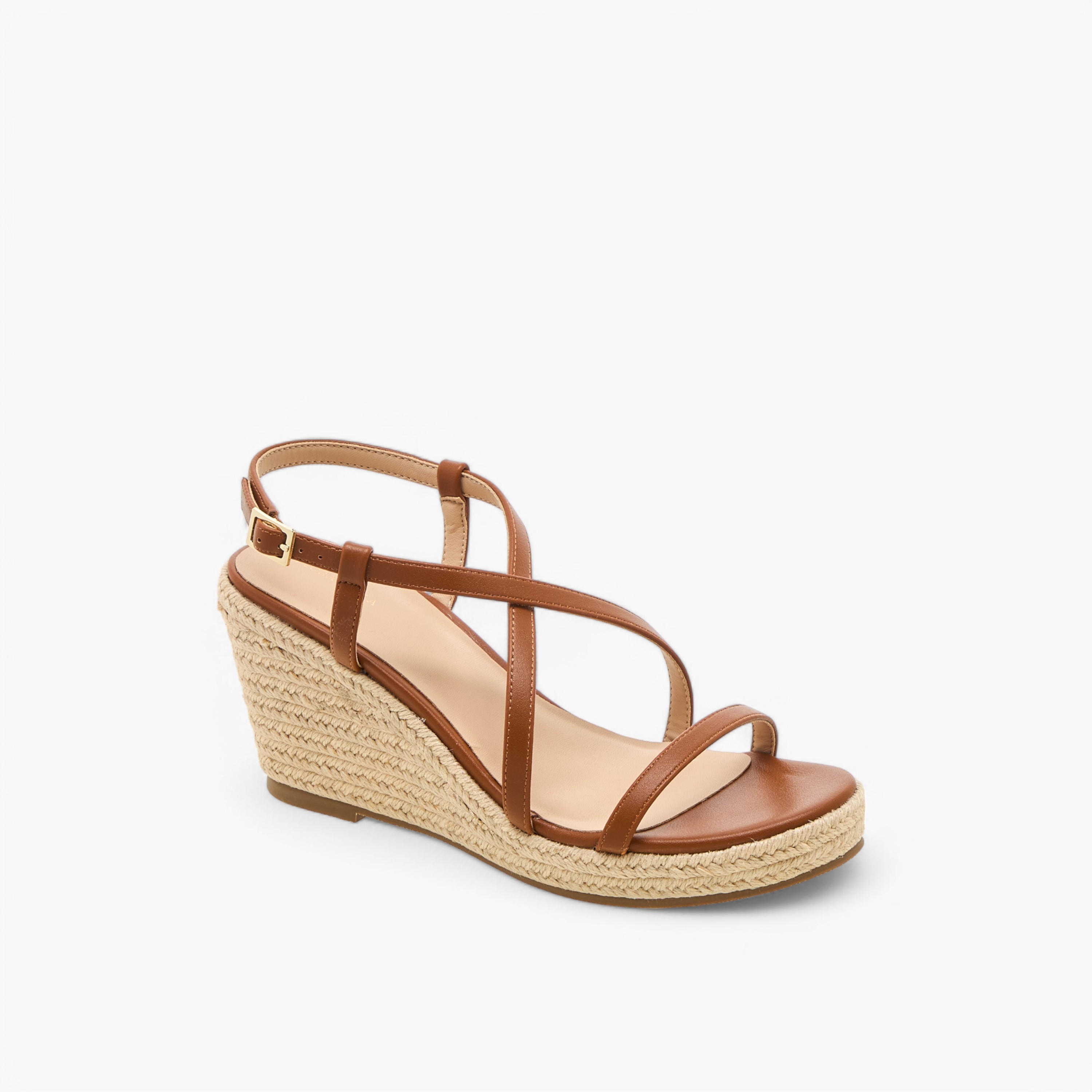 Flora Bella Textured Cross Strap Wedge Heel Sandals with Buckle Closure-women-shoes-sandals-heeled-image-2