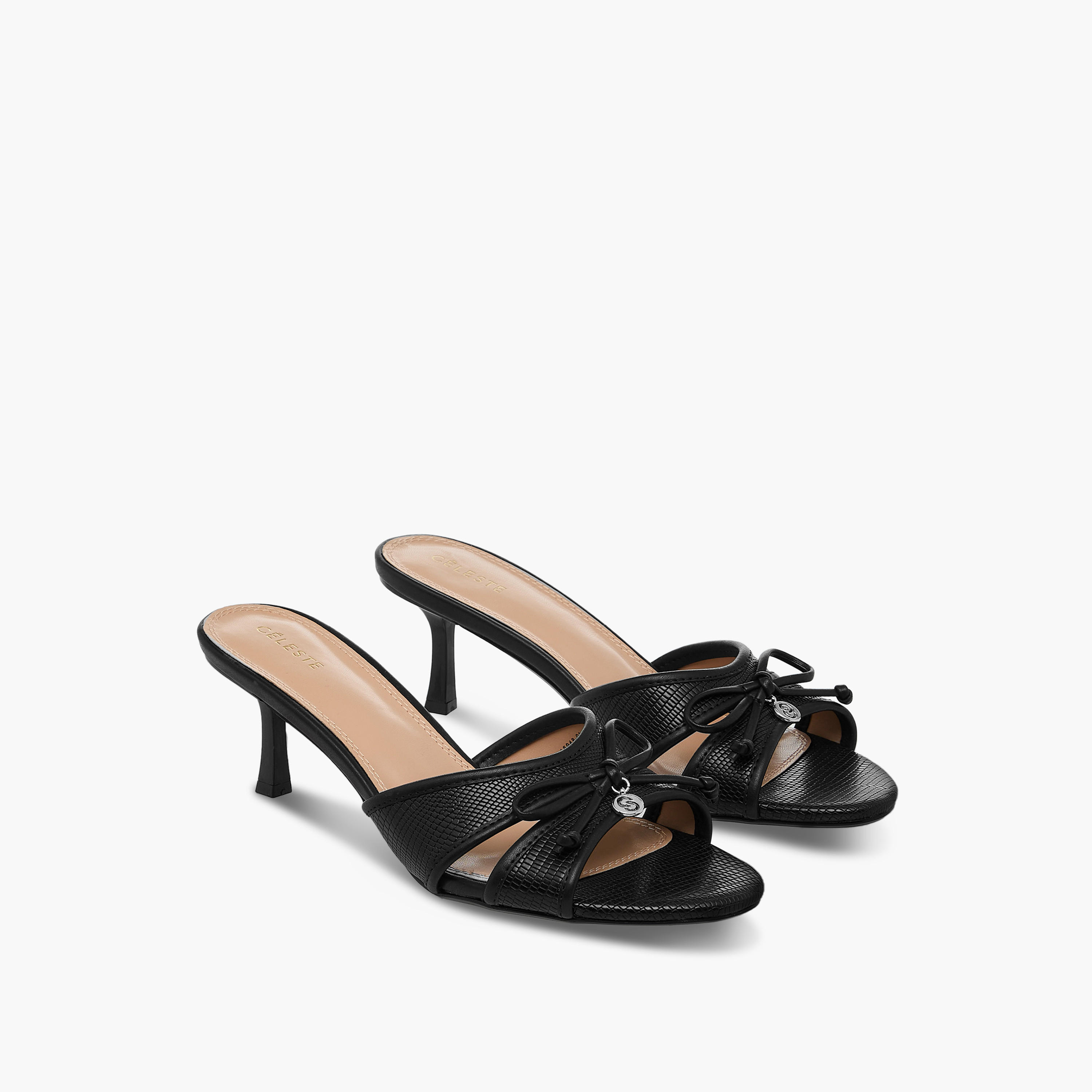 Celeste Women's Bow Detail Slip-On Sandals with Flared Heels-women-shoes-sandals-heeled-image-1