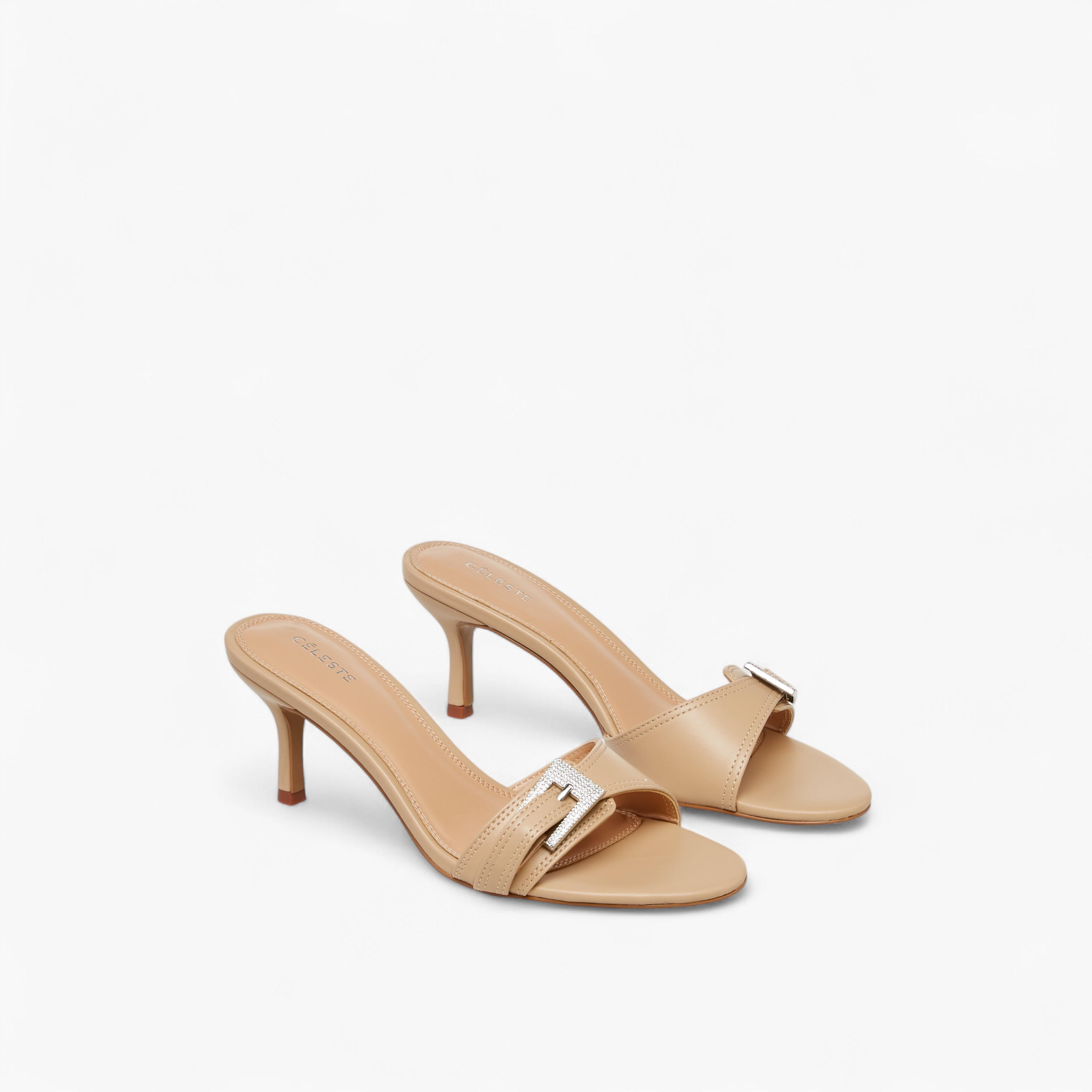 Celeste Women's Buckle Embellished Slip-On Sandals with Stiletto Heels-women-shoes-sandals-heeled-image-1