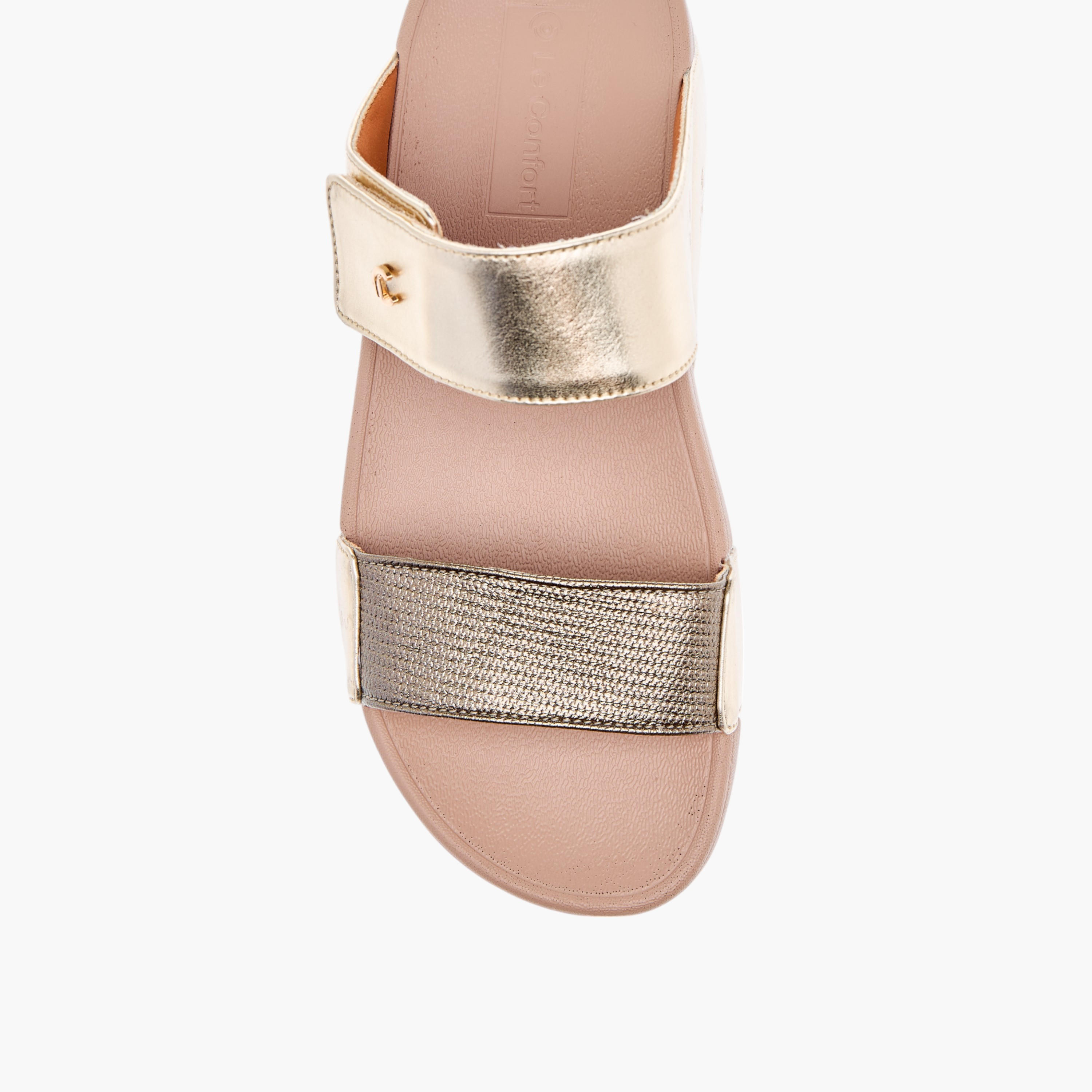 Le Confort Textured Comfort Sandals with Hook and Loop Closure-women-shoes-flats-sandals-image-4