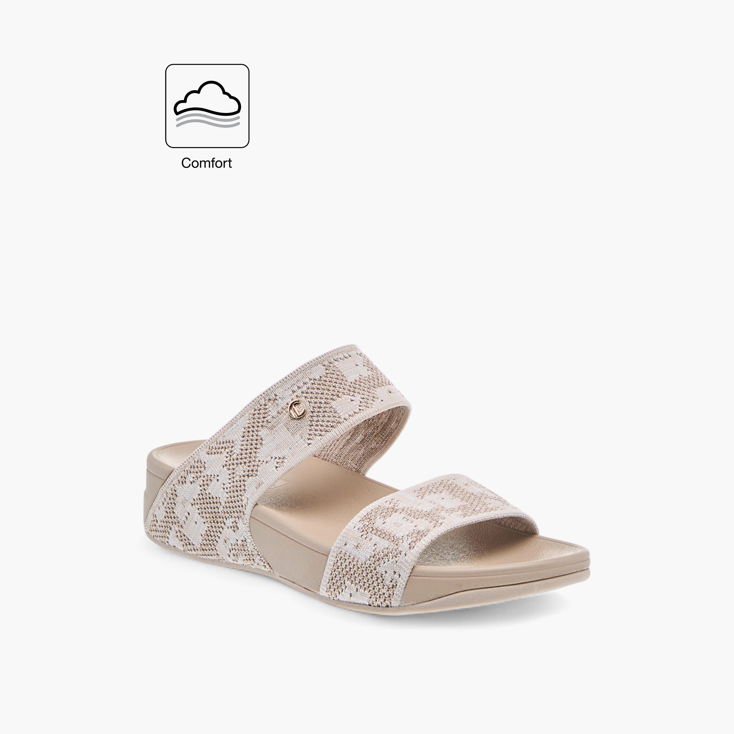 Le Confort Textured Slip-On Comfort Sandals with Metallic Trim-women-shoes-flats-sandals-image-2