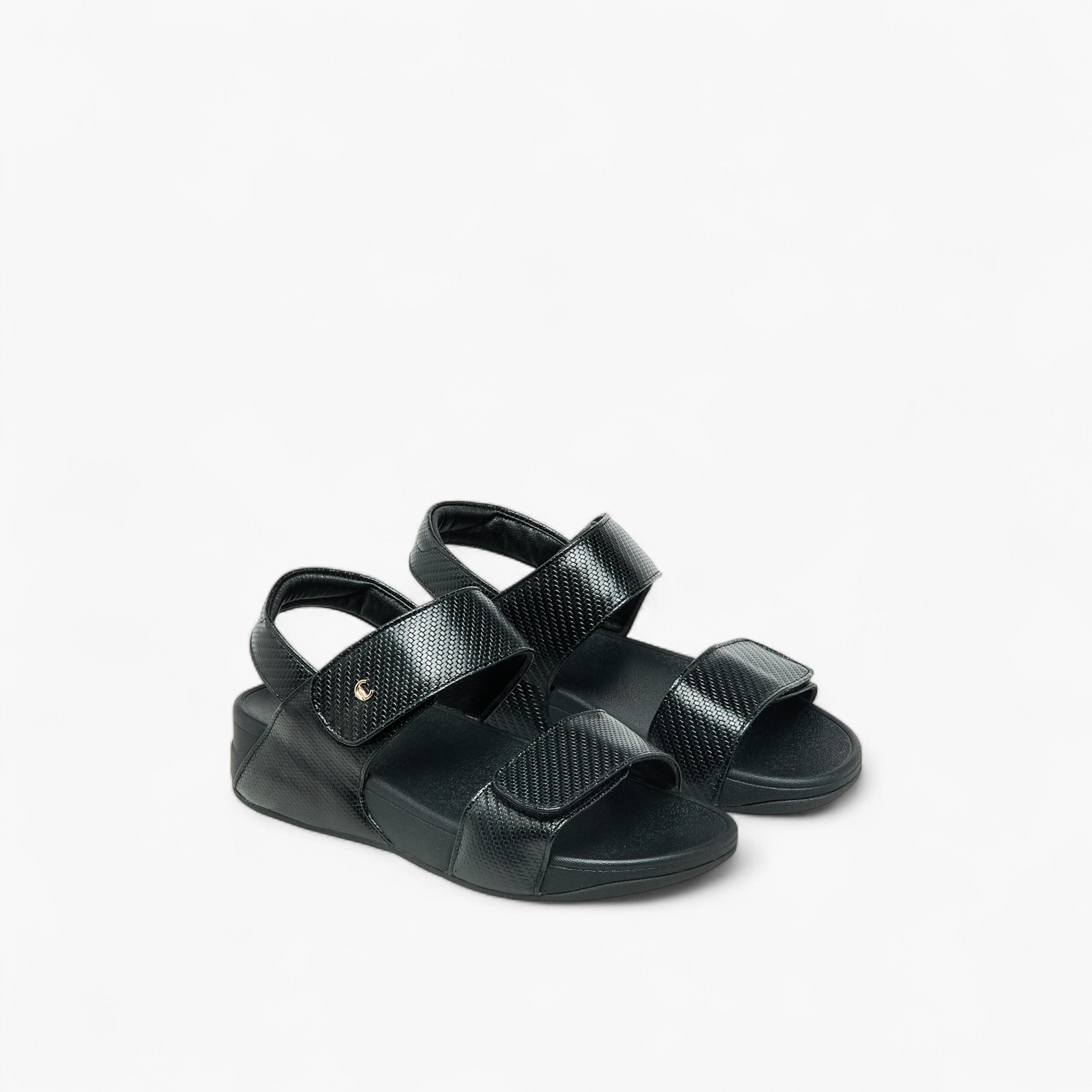Le Confort Women Textured Hook and Loop Strap Sandals-women-shoes-sandals-heeled-image-1