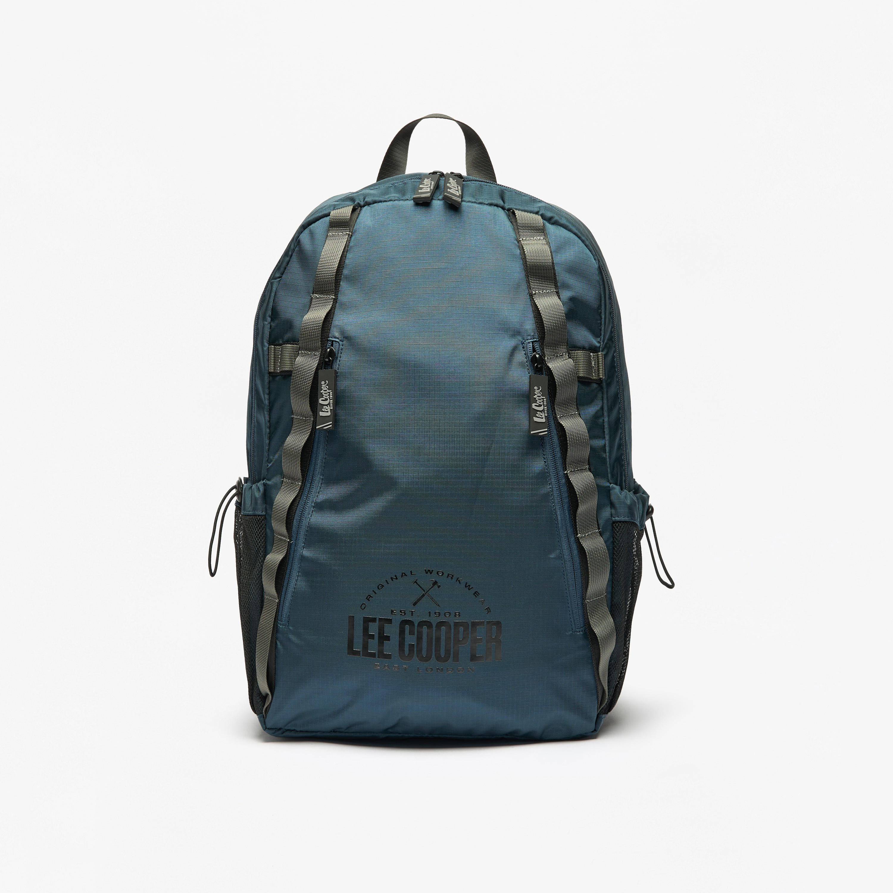 Lee Cooper Logo Print Backpack with Adjustable Straps and Zip Closure-men-bags-image-1