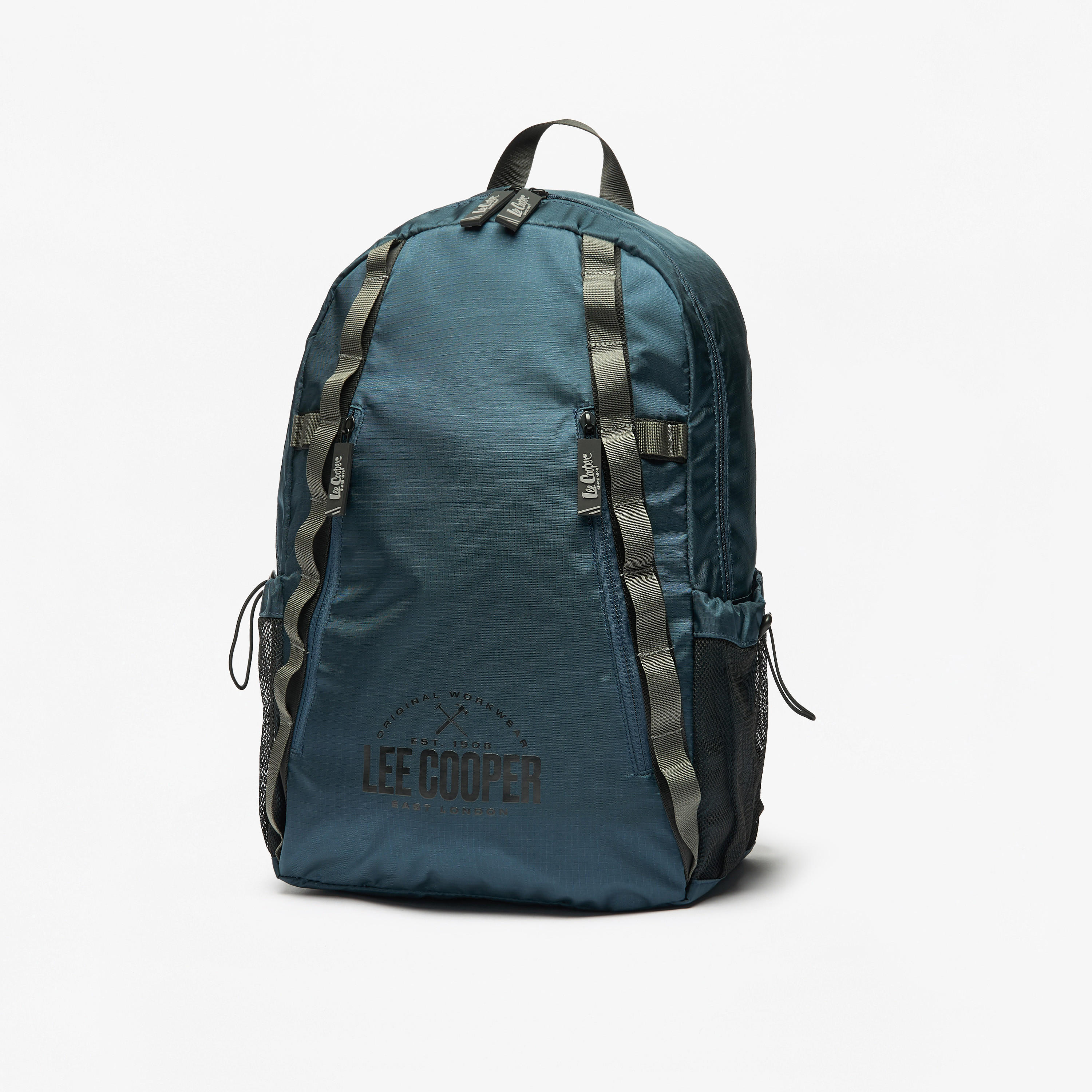 Lee Cooper Logo Print Backpack with Adjustable Straps and Zip Closure-men-bags-image-2