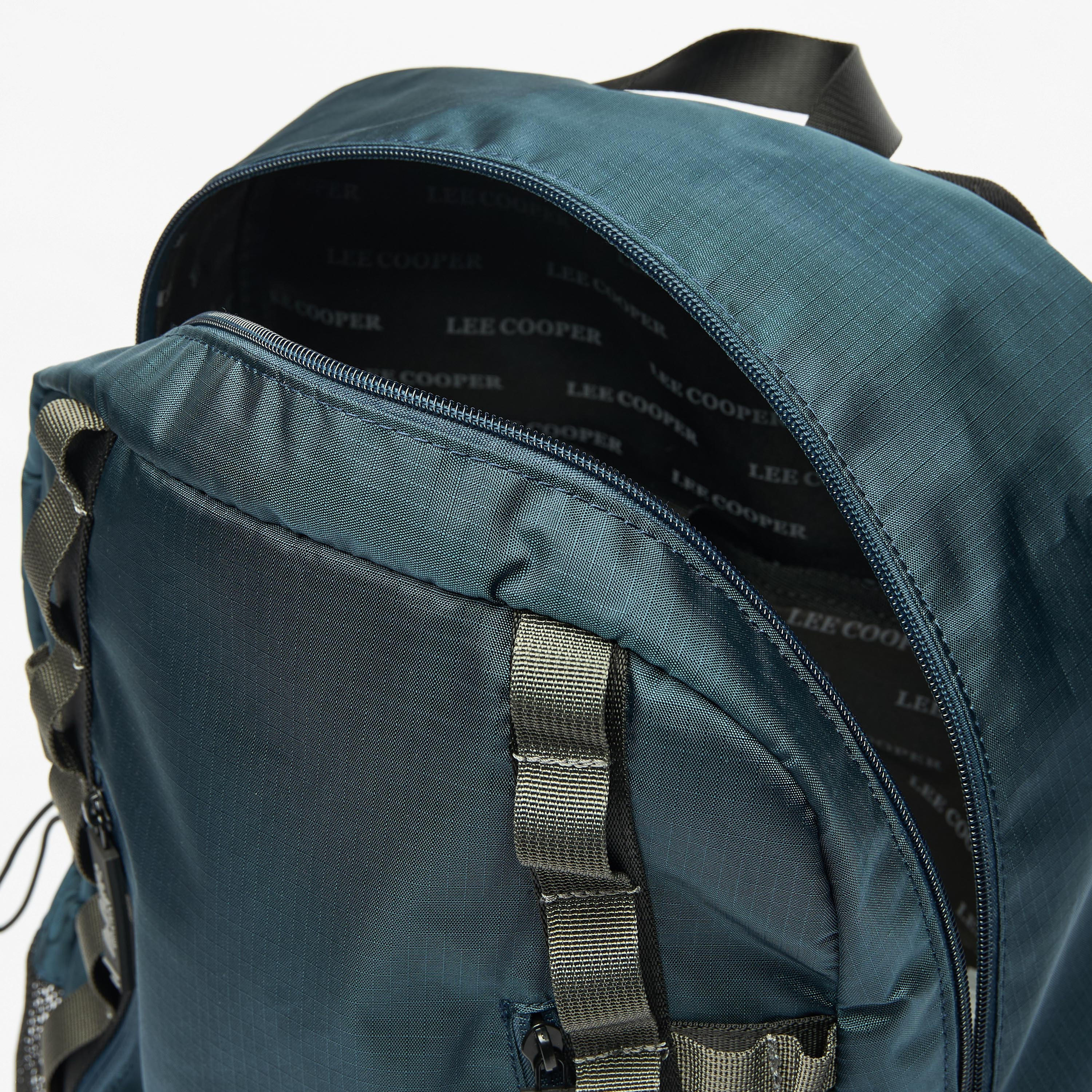 Lee Cooper Logo Print Backpack with Adjustable Straps and Zip Closure-men-bags-image-5