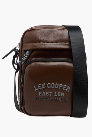 Lee Cooper Logo Print Crossbody Bag with Adjustable Strap and Zip Closure-men-image-1