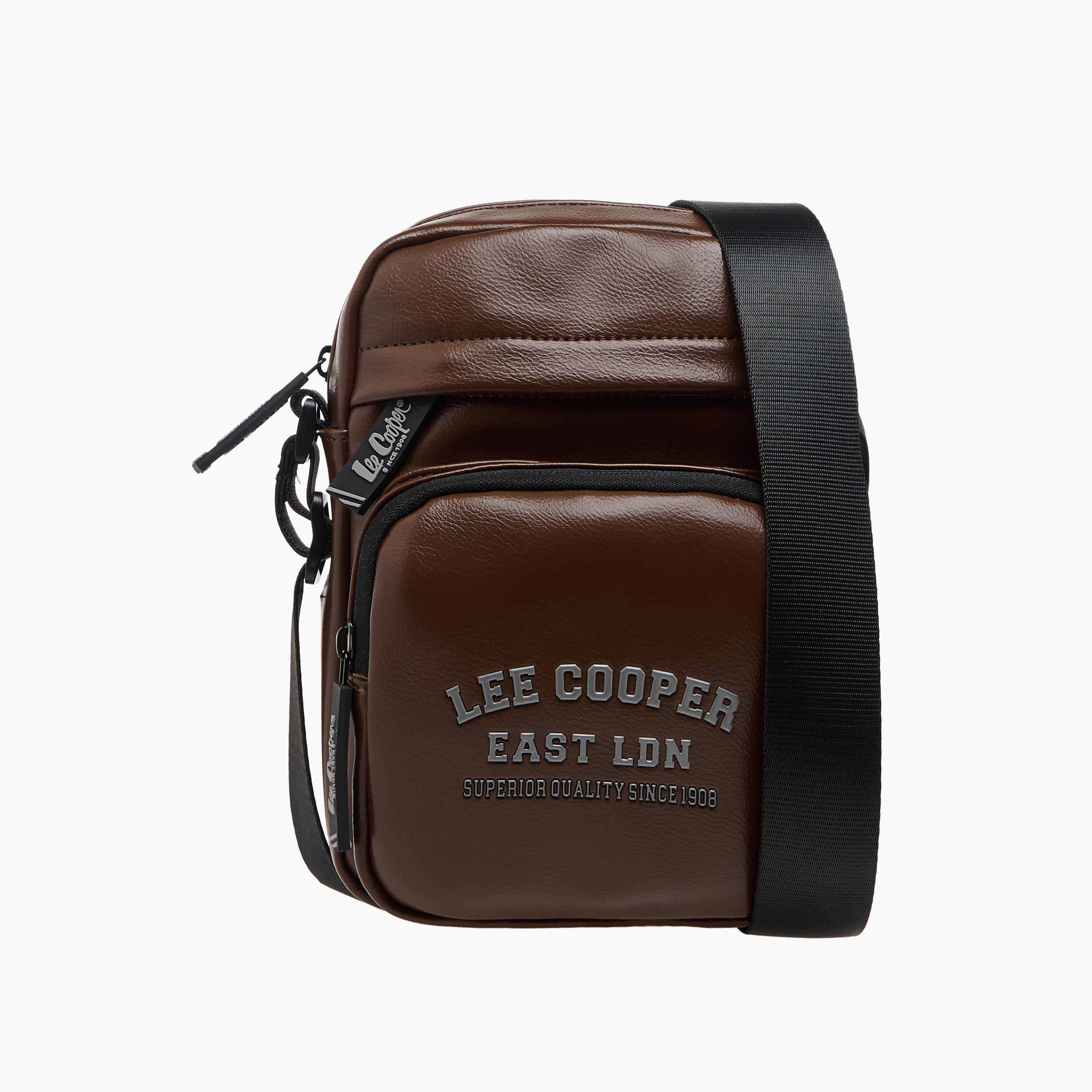 Lee Cooper Logo Print Crossbody Bag with Adjustable Strap and Zip Closure-travel-accessories-image-1