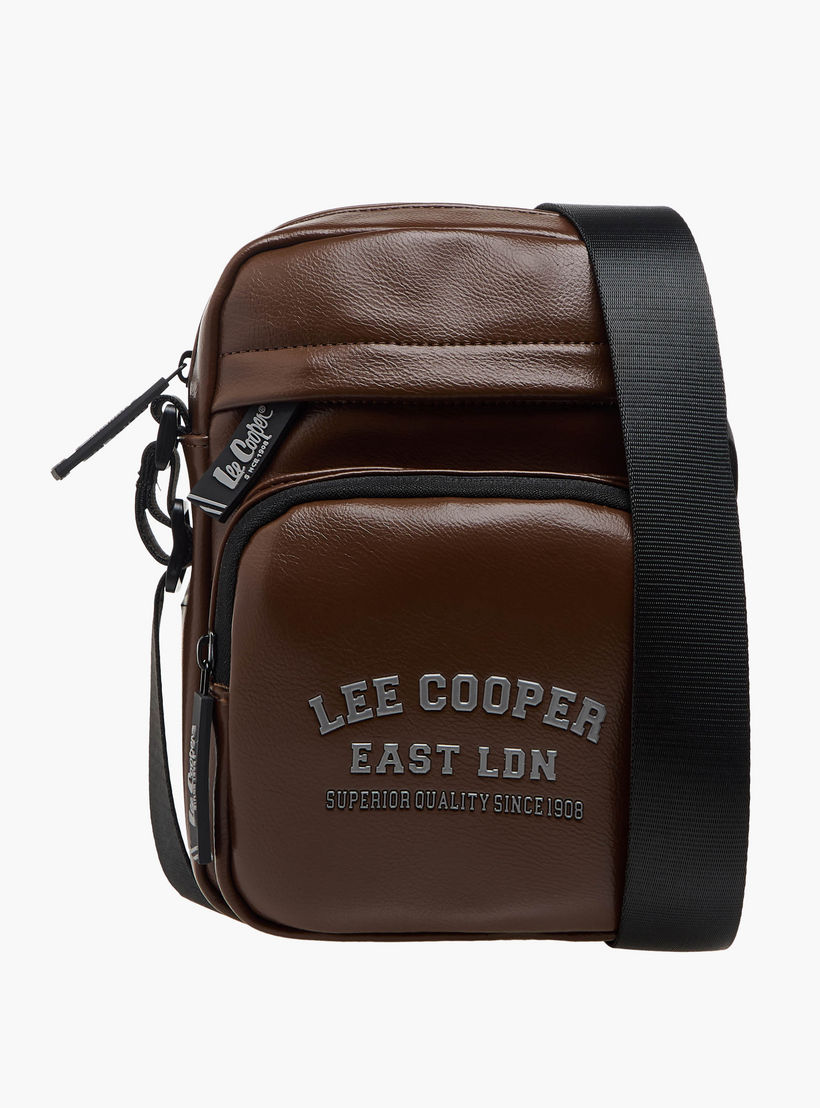Lee Cooper Logo Print Crossbody Bag with Adjustable Strap and Zip Closure-travel-accessories-image-1