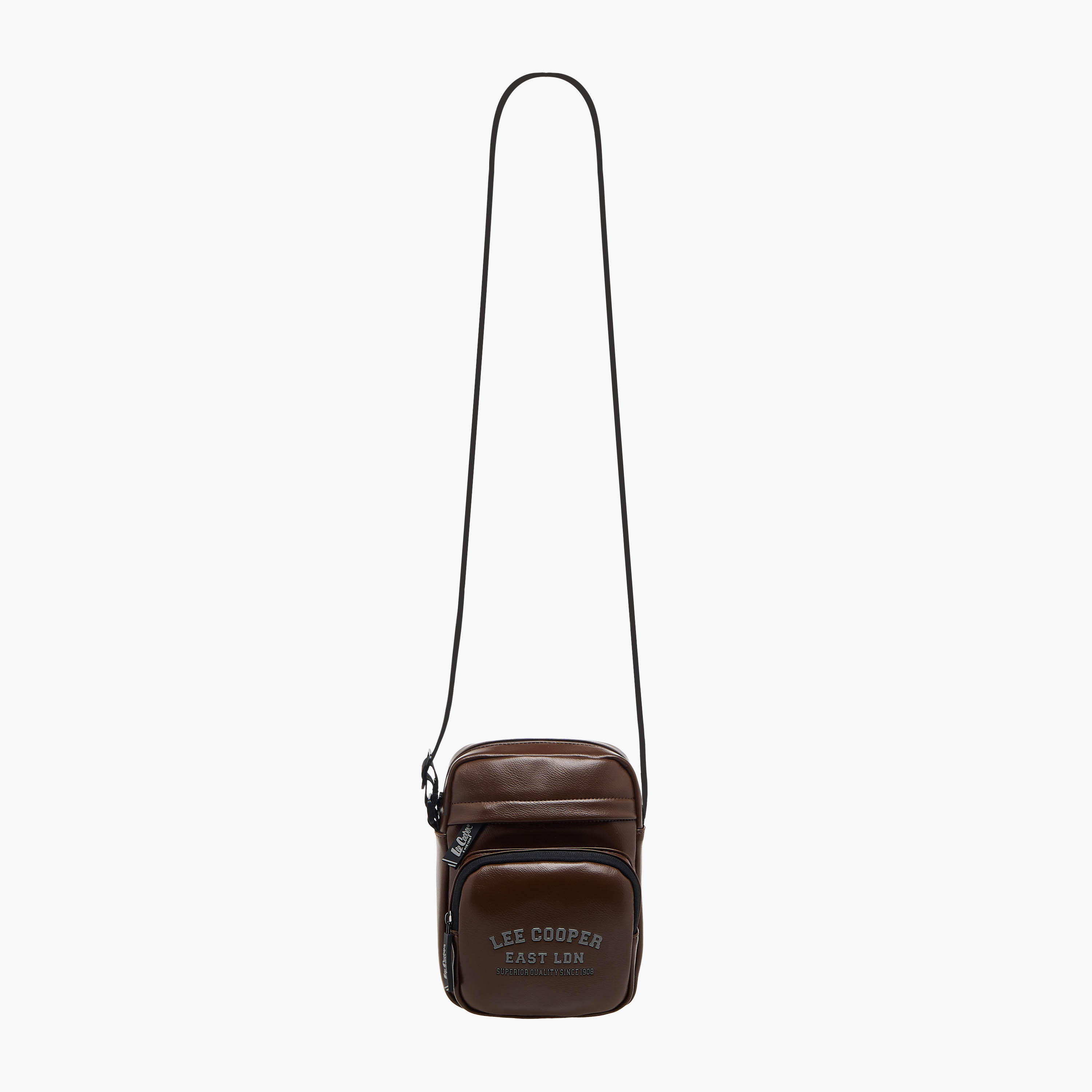 Lee Cooper Logo Print Crossbody Bag with Adjustable Strap and Zip Closure-travel-accessories-image-3
