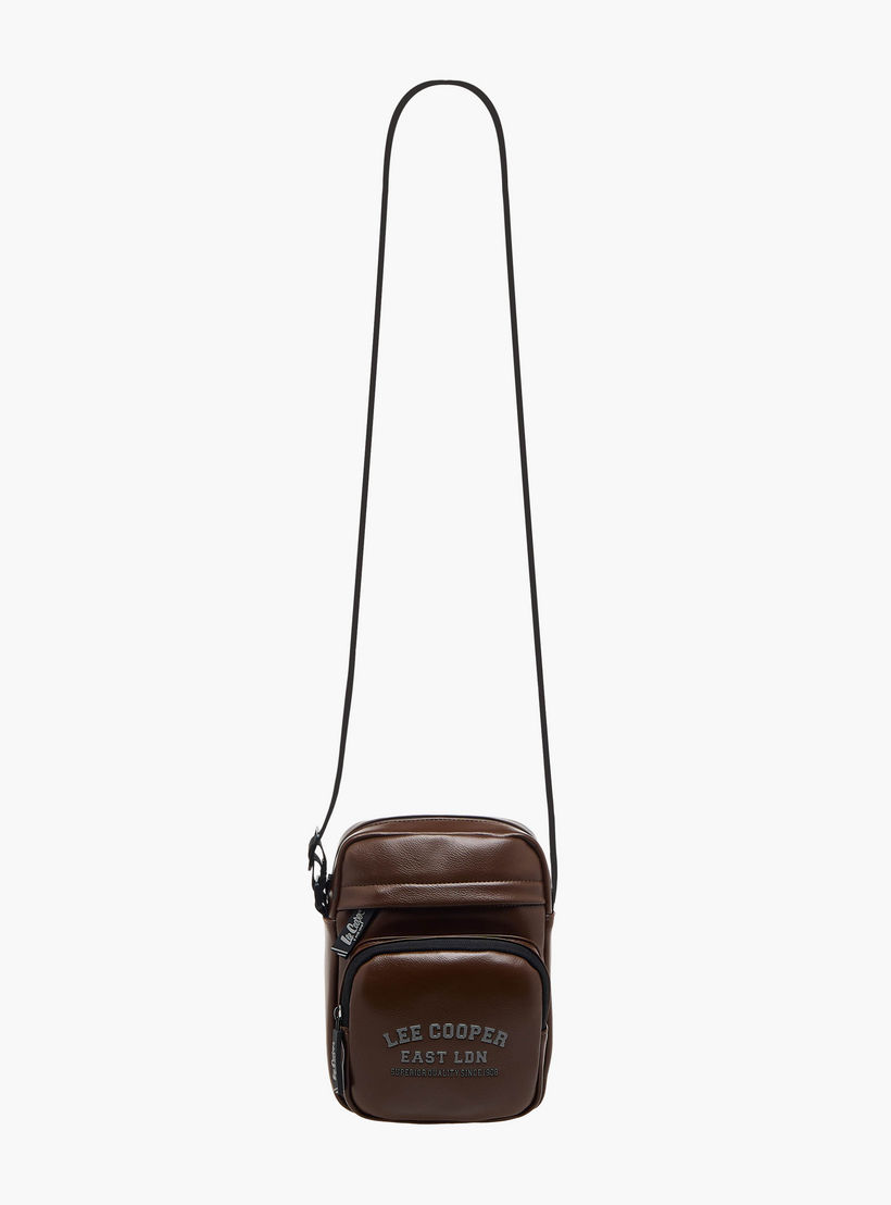 Lee Cooper Logo Print Crossbody Bag with Adjustable Strap and Zip Closure-travel-accessories-image-3