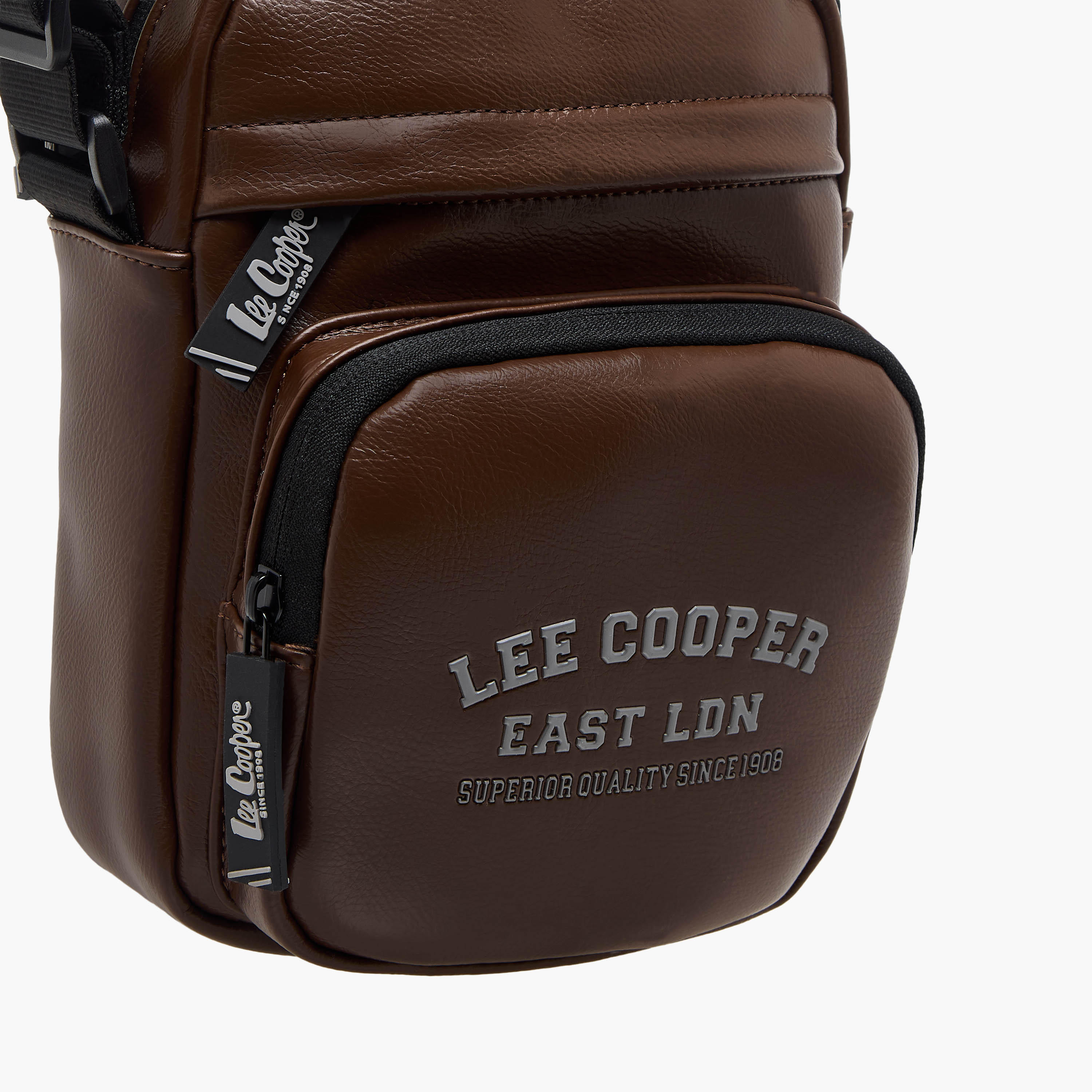 Lee Cooper Logo Print Crossbody Bag with Adjustable Strap and Zip Closure-travel-accessories-image-4