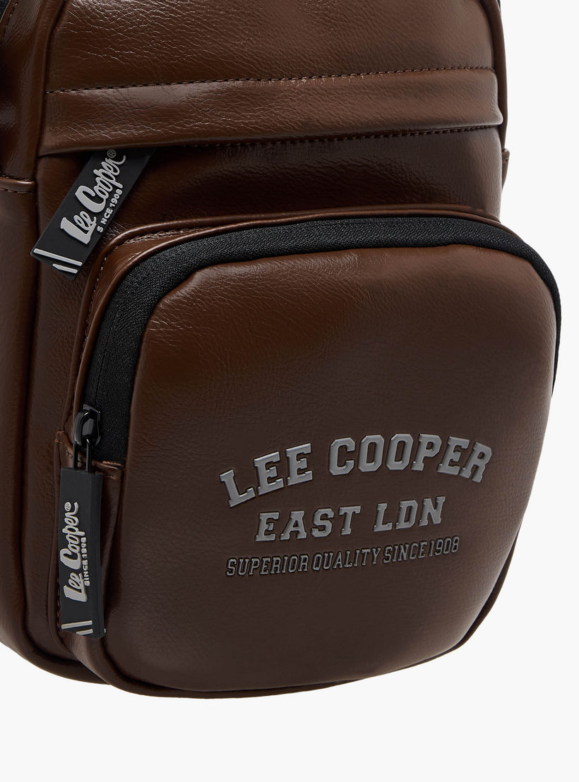 Lee Cooper Logo Print Crossbody Bag with Adjustable Strap and Zip Closure-travel-accessories-image-4