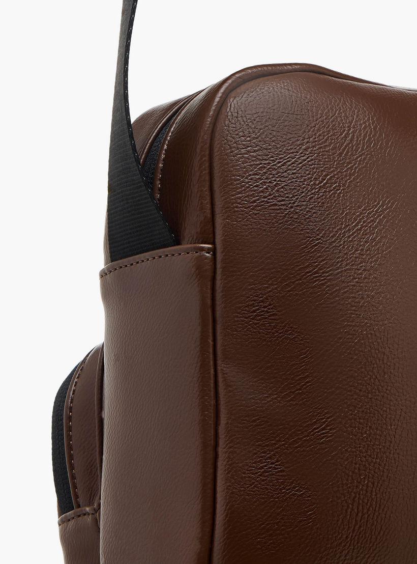 Lee Cooper Logo Print Crossbody Bag with Adjustable Strap and Zip Closure-travel-accessories-image-5