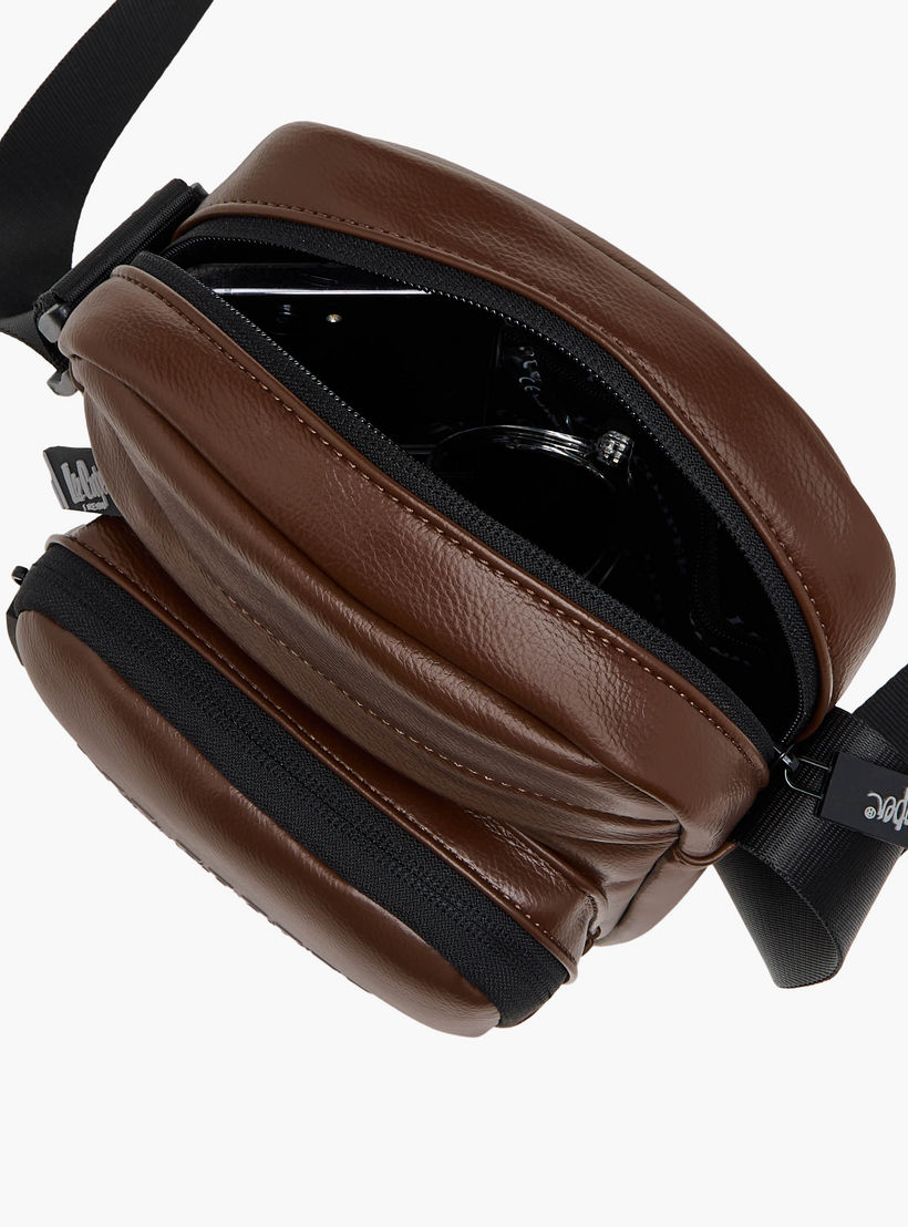Lee Cooper Logo Print Crossbody Bag with Adjustable Strap and Zip Closure-travel-accessories-image-7