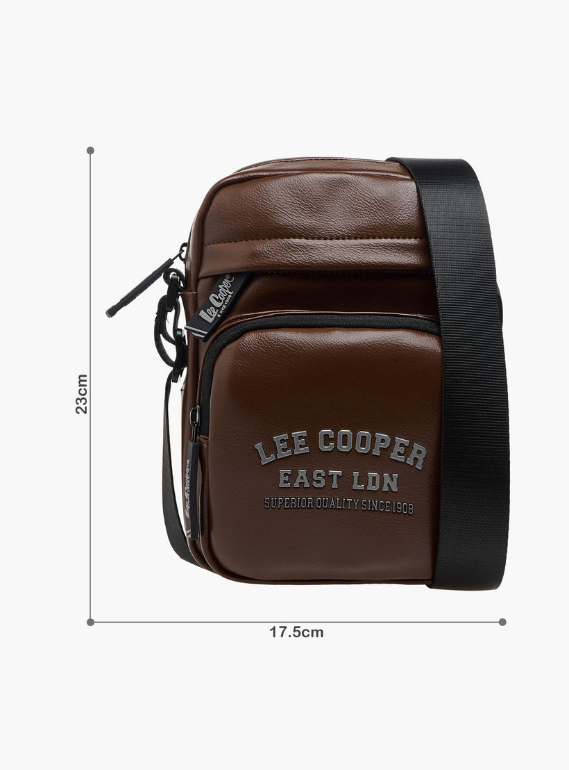 Lee Cooper Logo Print Crossbody Bag with Adjustable Strap and Zip Closure-travel-accessories-image-2