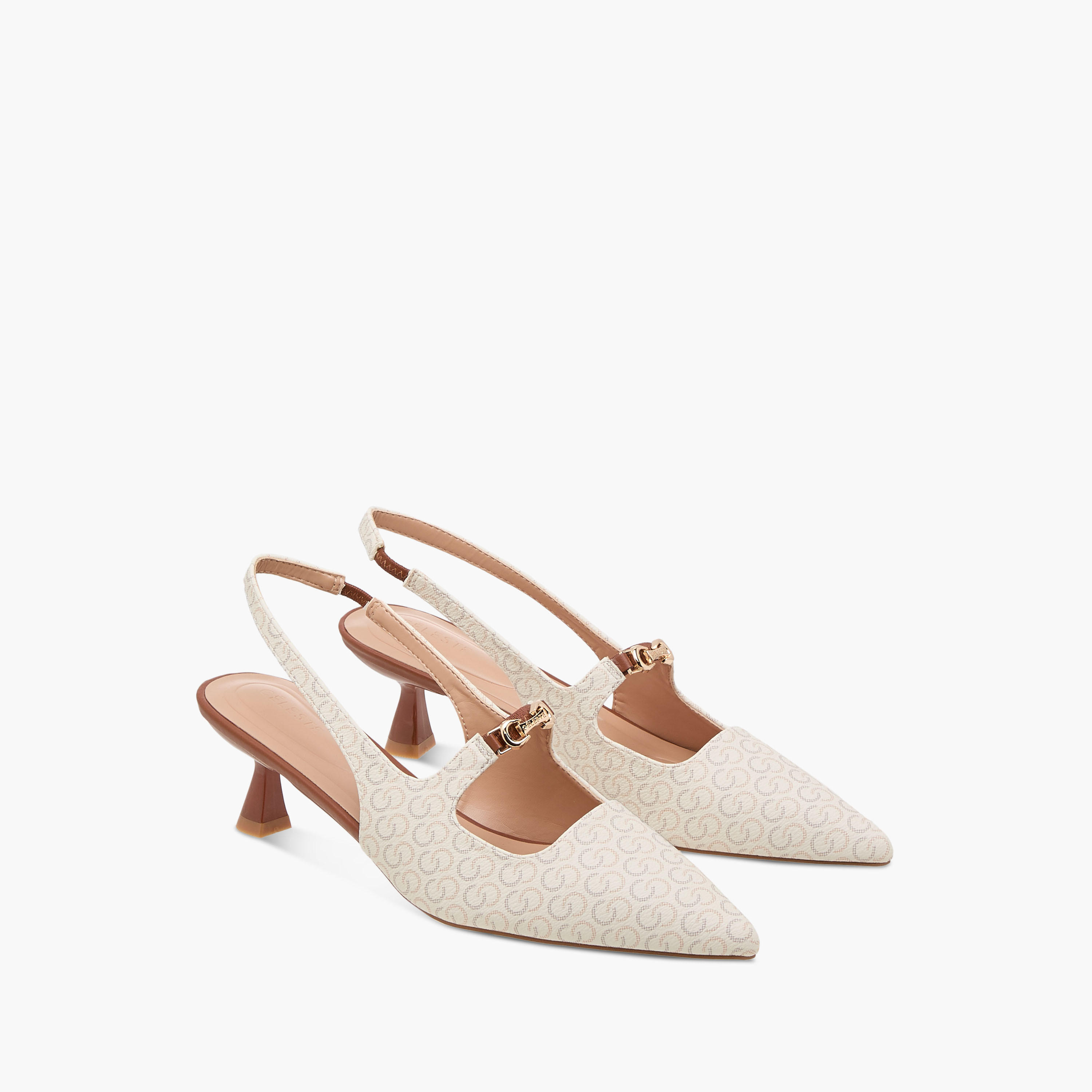 حذاء بطبعات مونوجرام وحزام خلفي وكعب صغير للنساء من سيليست-women-shoes-heels-image-1