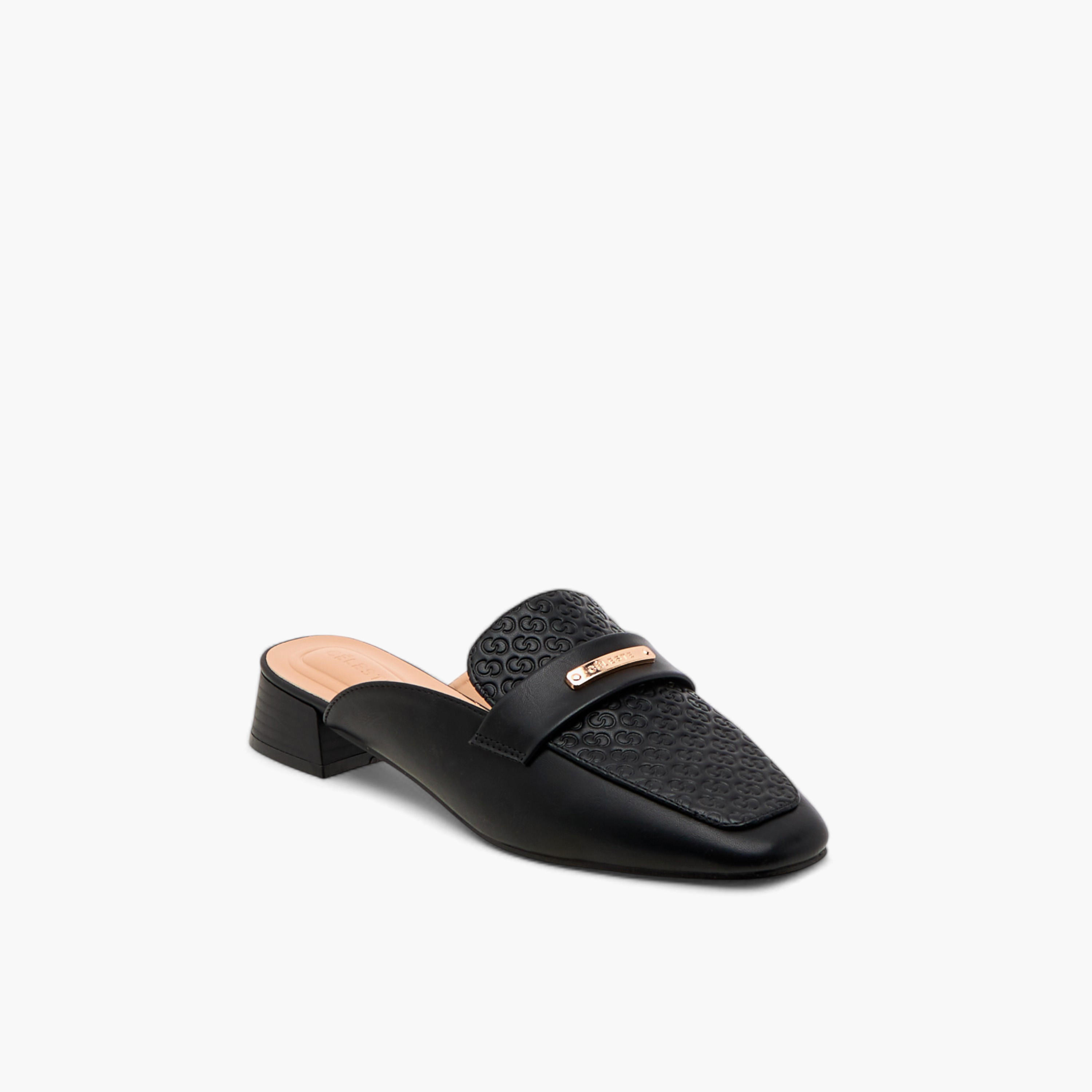 حذاء ميول سهل الارتداء بكعب سميك ونقوش مونوجرام للنساء من سيليست-women-shoes-heels-image-2