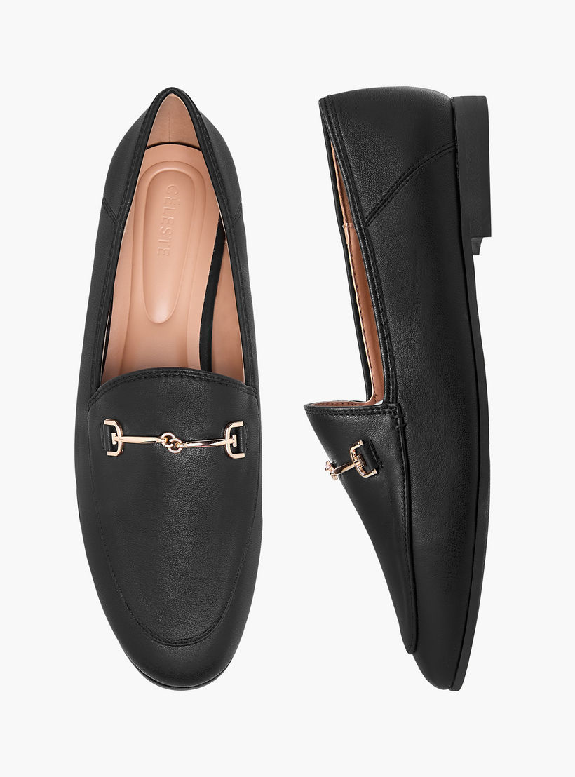 حذاء سهل الارتداء سادة بزينة معدنية للنساء من سيليست-women-shoes-loafersandmoccasins-image-1