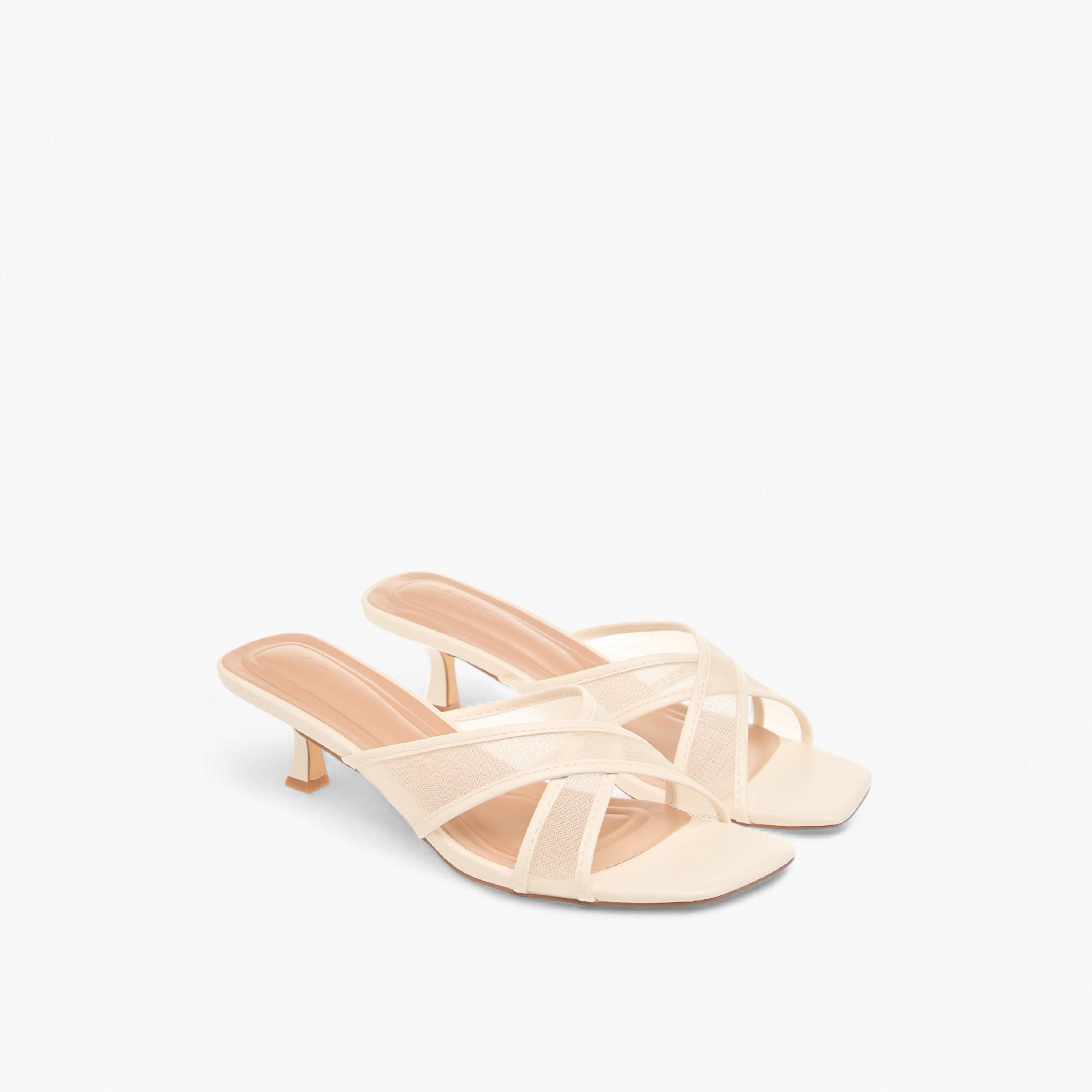 Celeste Women's Textured Slip-On Cross Strap Sandals with Kitten Heels-women-shoes-sandals-heeled-image-1