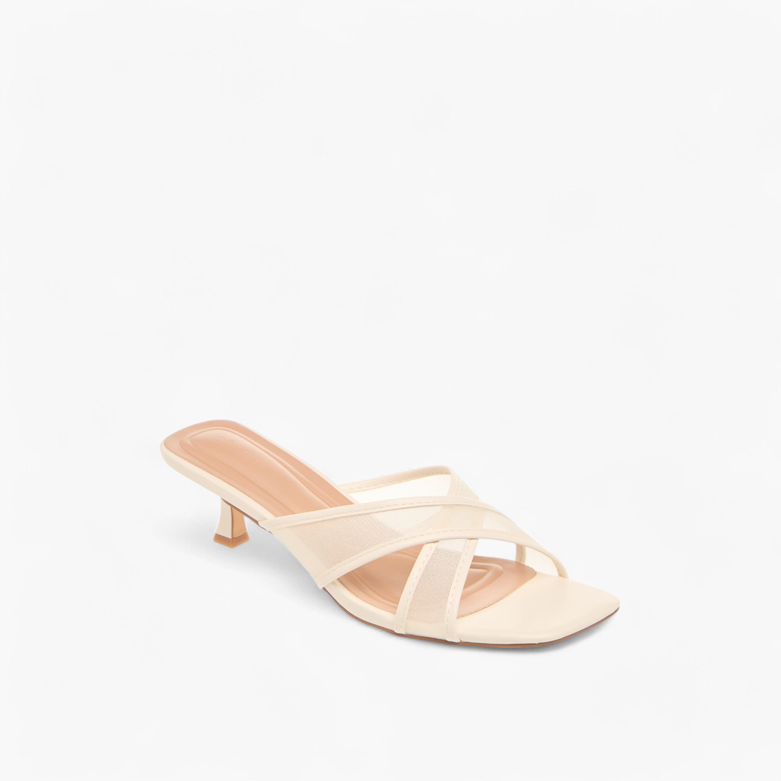 Celeste Women's Textured Slip-On Cross Strap Sandals with Kitten Heels-women-shoes-sandals-heeled-image-2