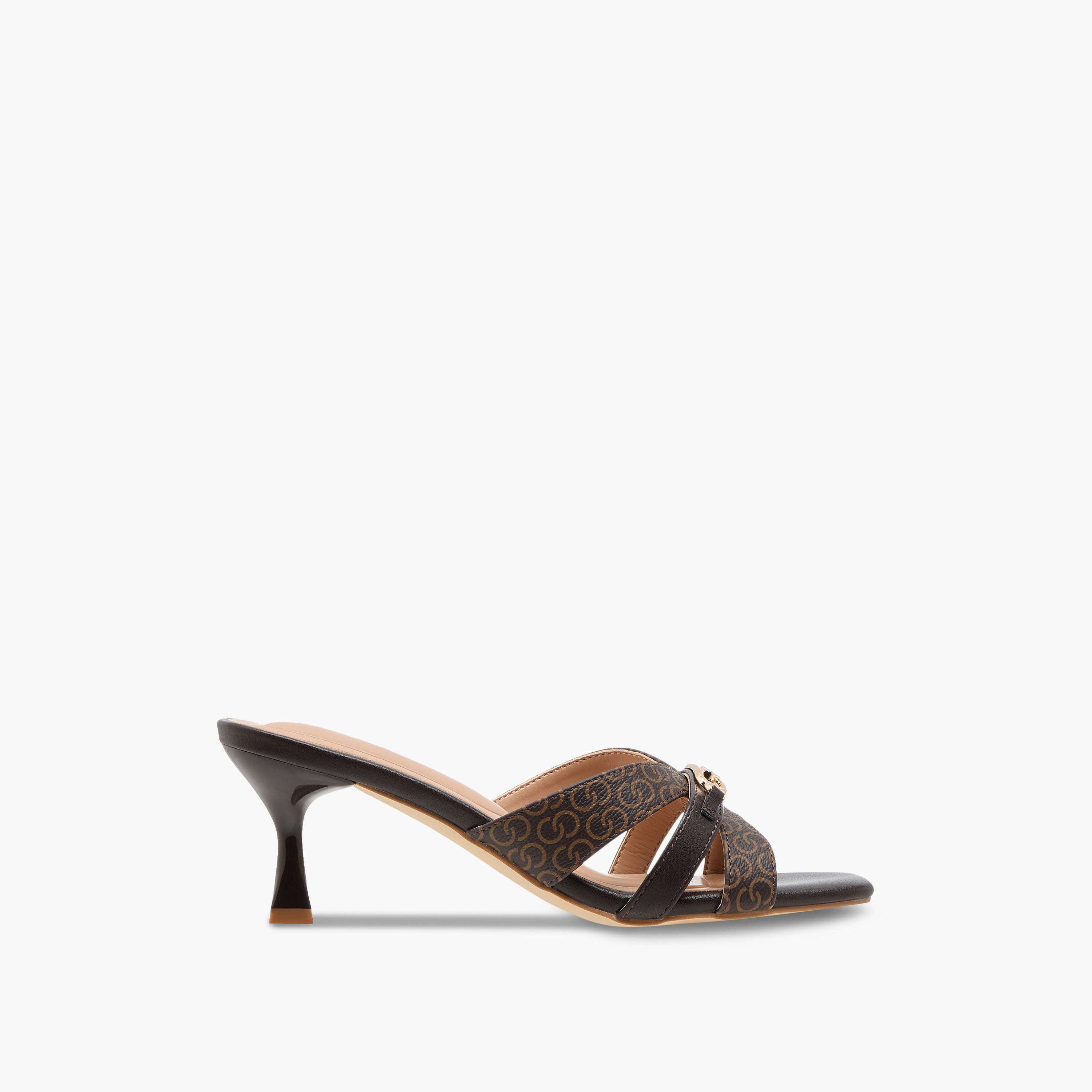 Celeste Women's Monogram Print Slip-On Cross Strap Sandals with Kitten Heels-women-shoes-sandals-heeled-image-3