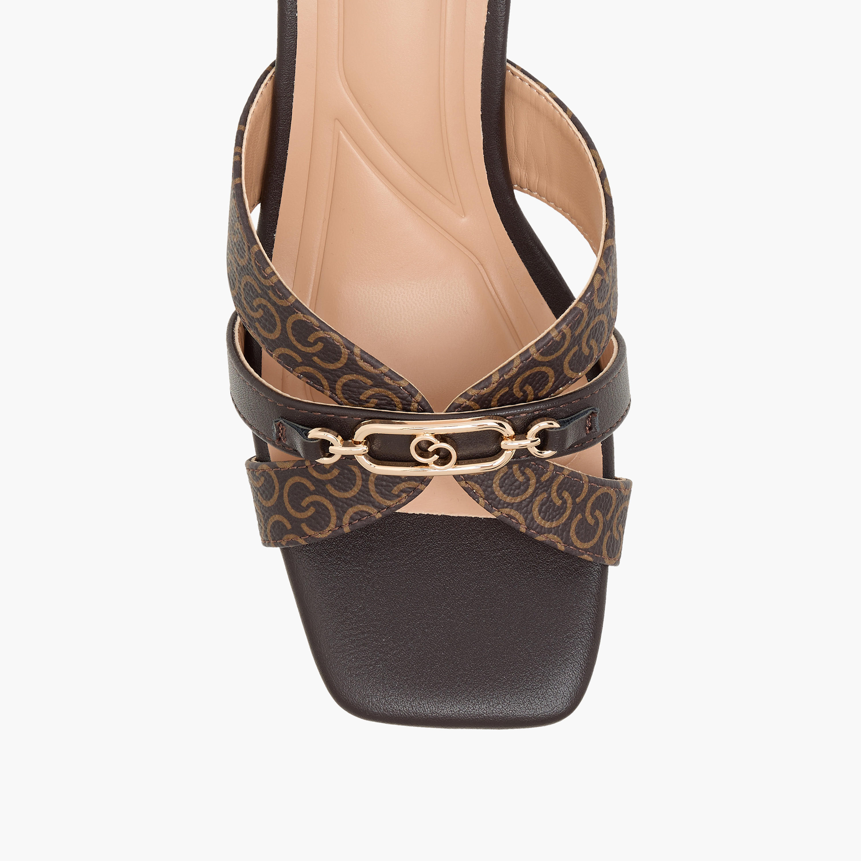 Celeste Women's Monogram Print Slip-On Cross Strap Sandals with Kitten Heels-women-shoes-sandals-heeled-image-4