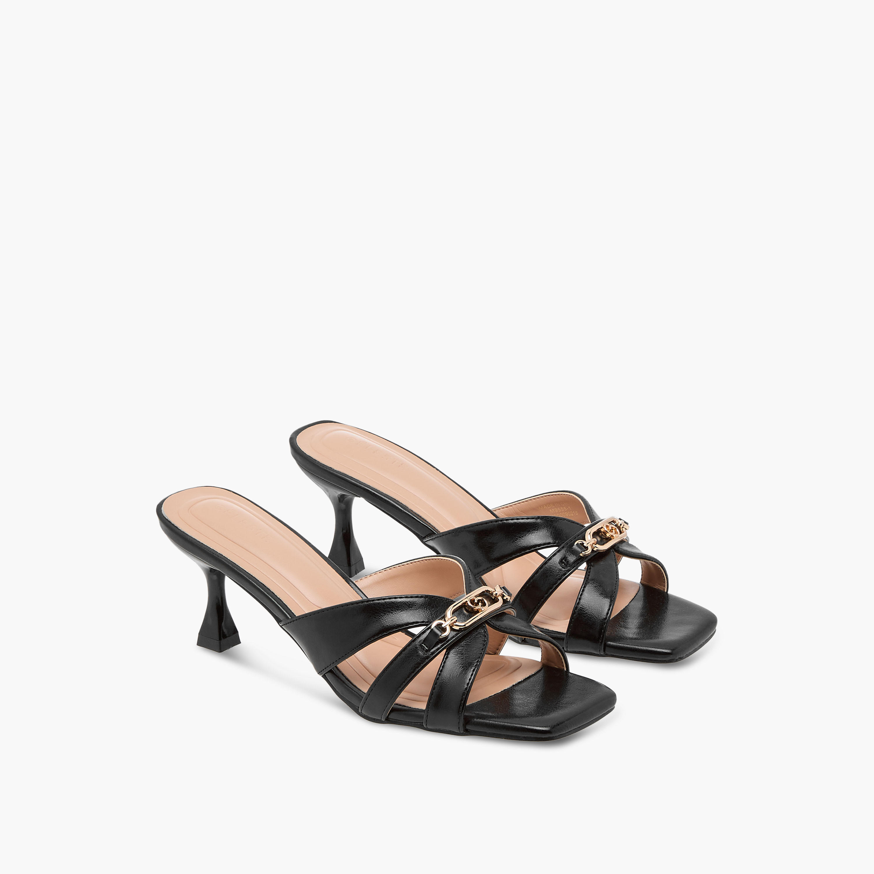 Celeste Women's Solid Slip-On Cross Strap Sandals with Metal Accent-women-shoes-sandals-heeled-image-1